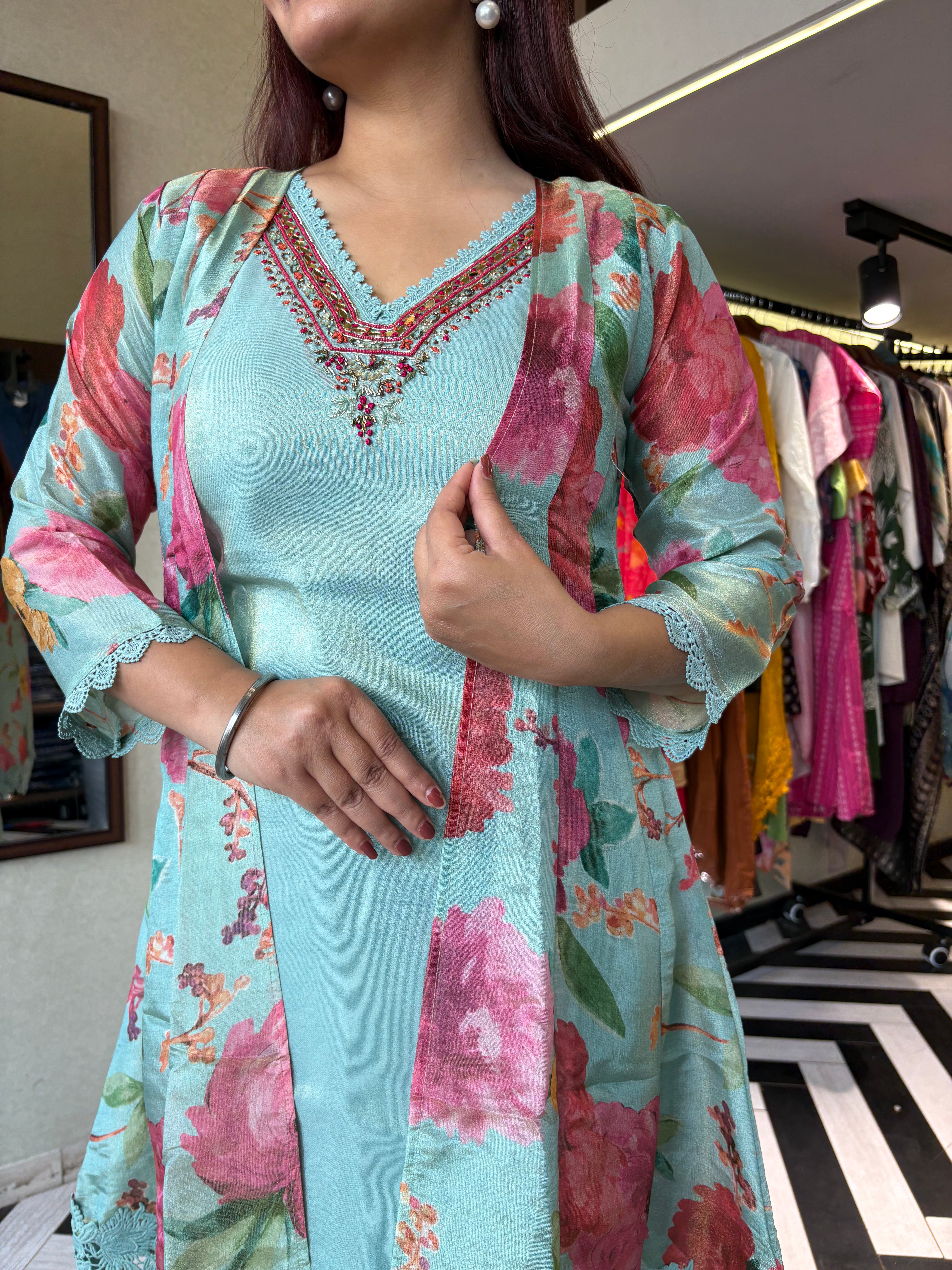 Image of Pure Georgette 3 Piece with Hand work