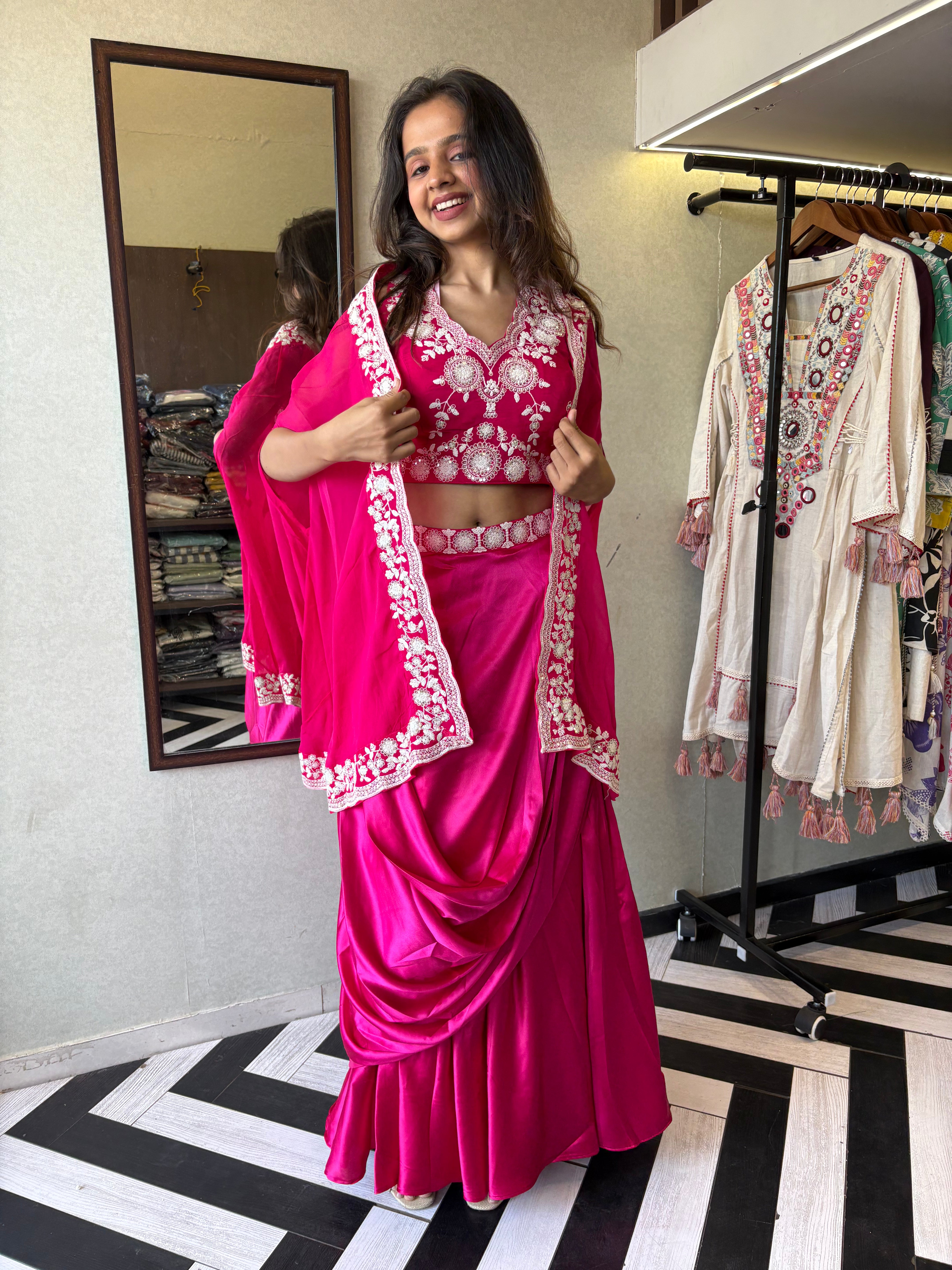 Image of Pure crepe 3-piece Indo-Western beauty, featuring stunning hand embroidery and a drape-style silhouette that turns every occasion into a fashion moment.