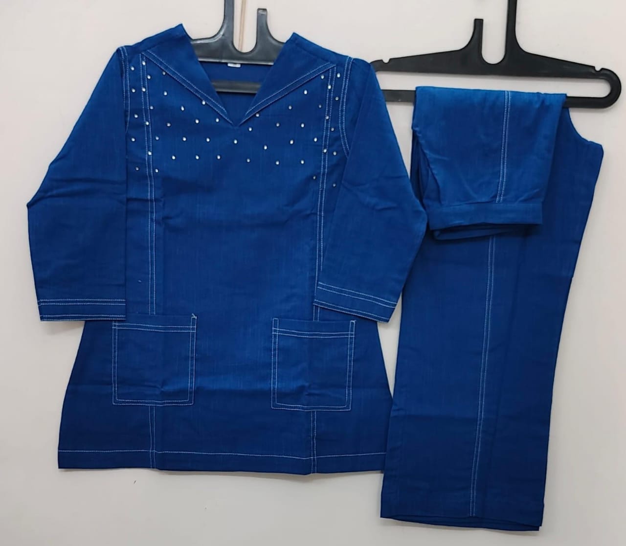 Image of Look stylish and walk in comfort with our new Hand WORK set perfect for your wardrobe. Pure Denim Cotton Slub