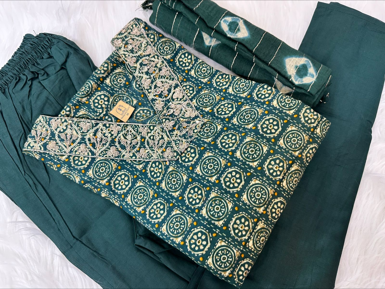 Image of Pure Muslin 3 Piece with Hand work