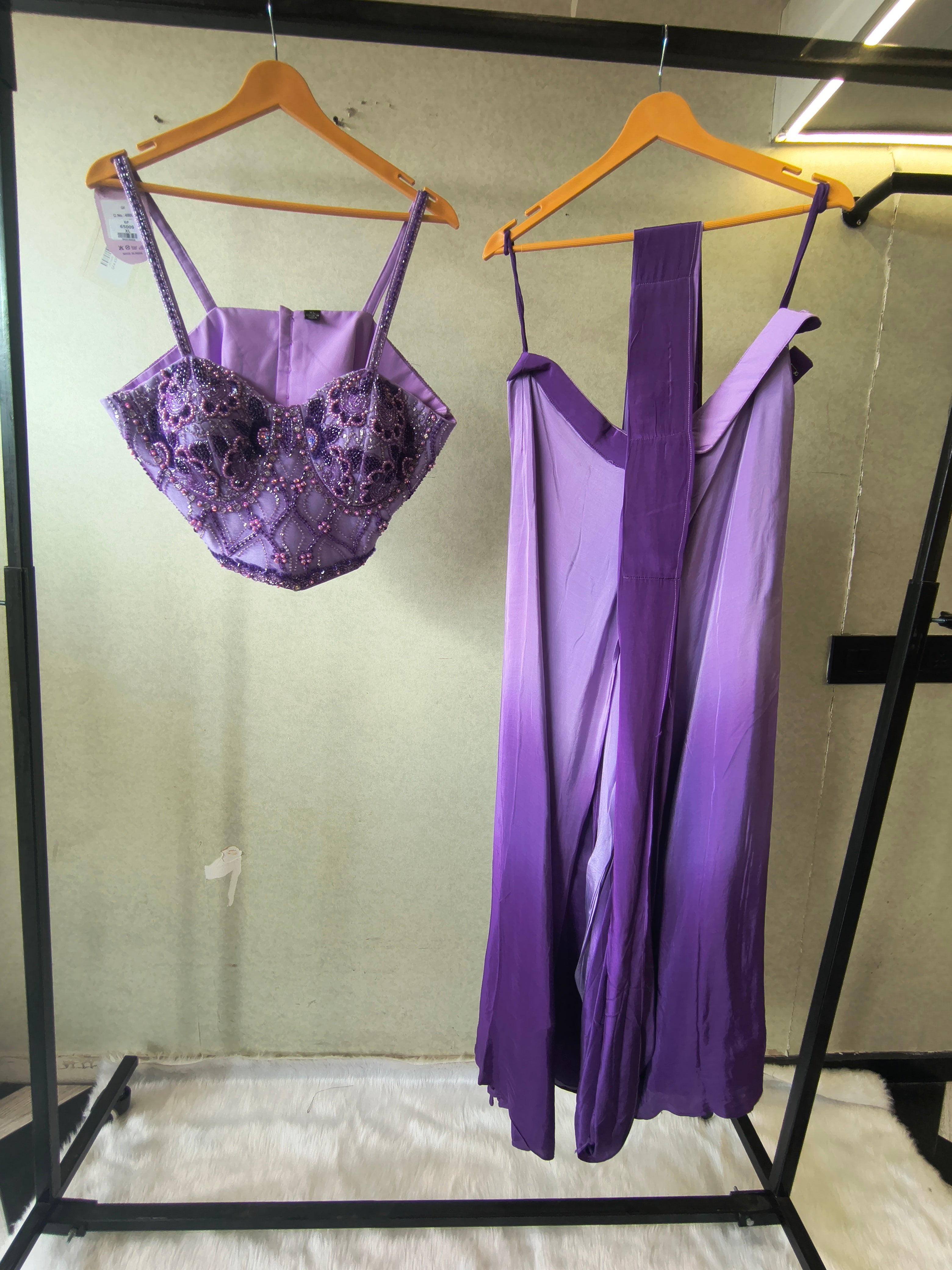 Image of Lavender Embellished Corset Blouse with Drape Palazzo – Designer Indo-Western Party Wear Co-Ord Set