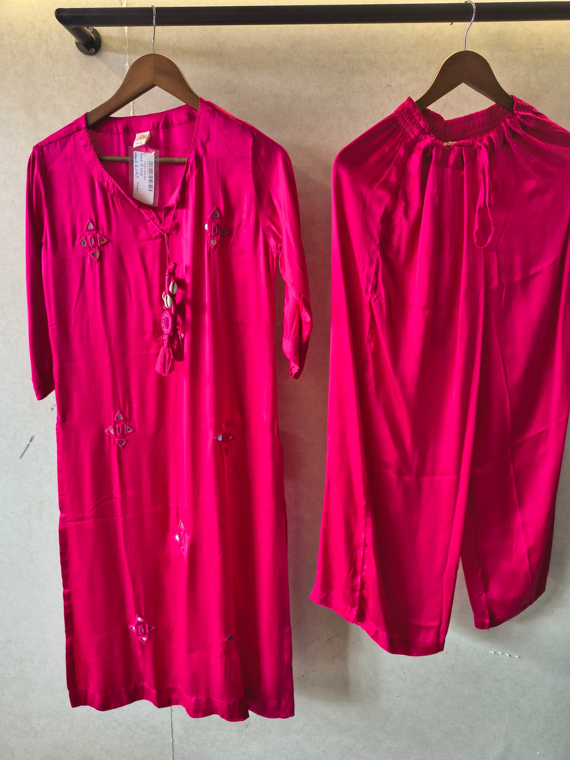 Tadko Brand - Rani Pink Mirror Work Premium Silk Co-Ord Set