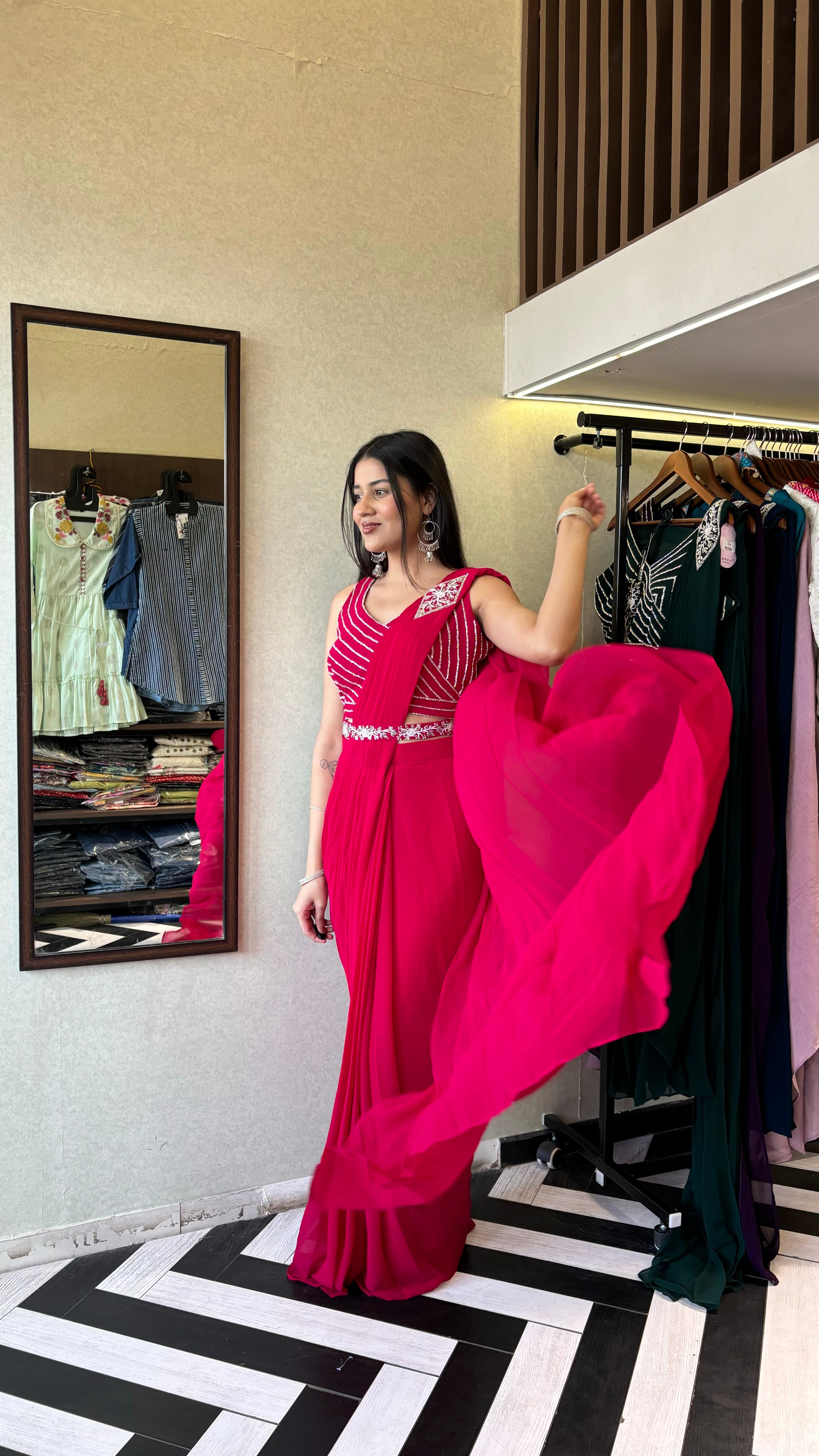 Image of Pure Georgette Saree Style Indo western