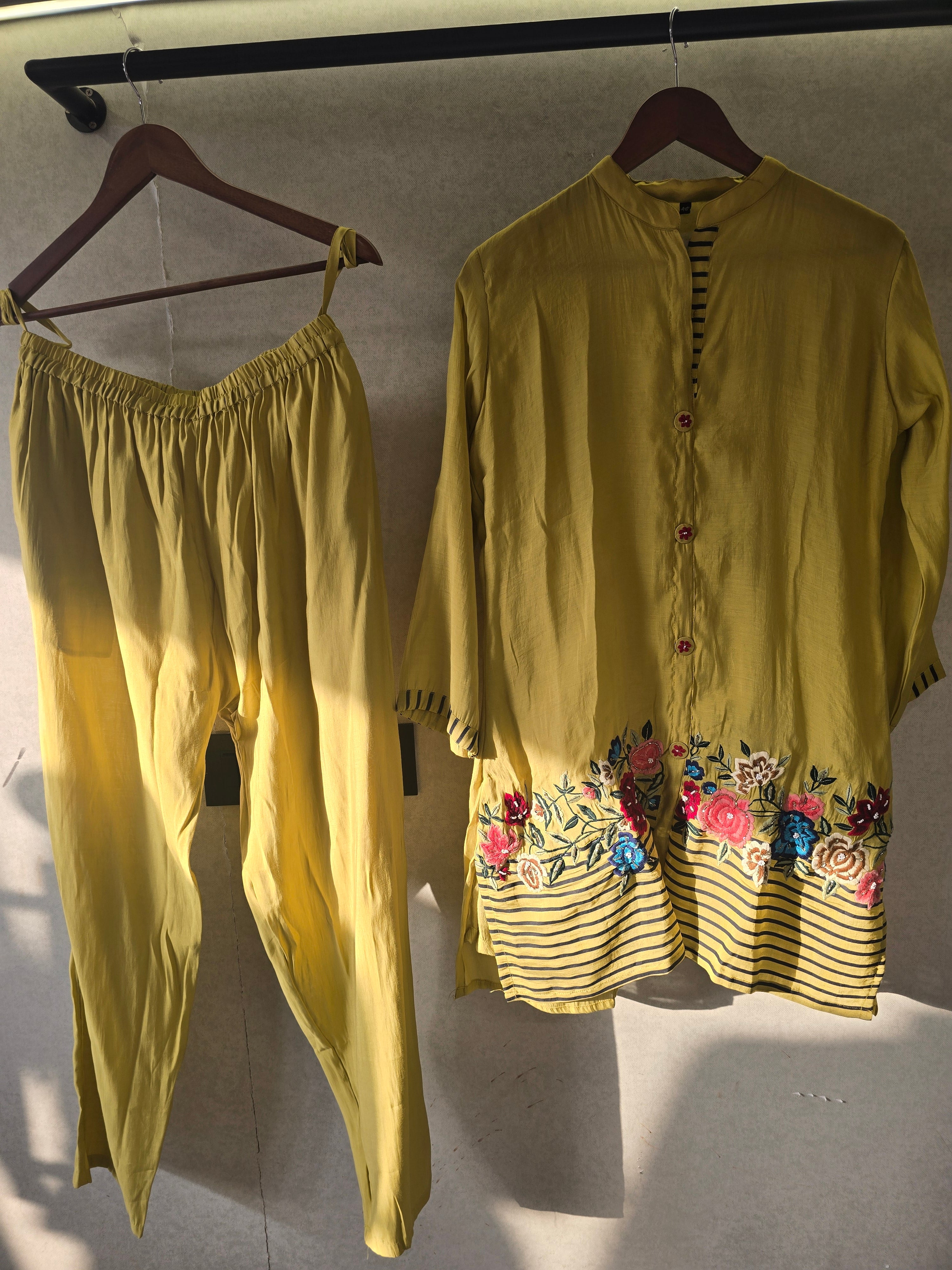 Image of Mustard Floral Embroidered Co-Ord Set