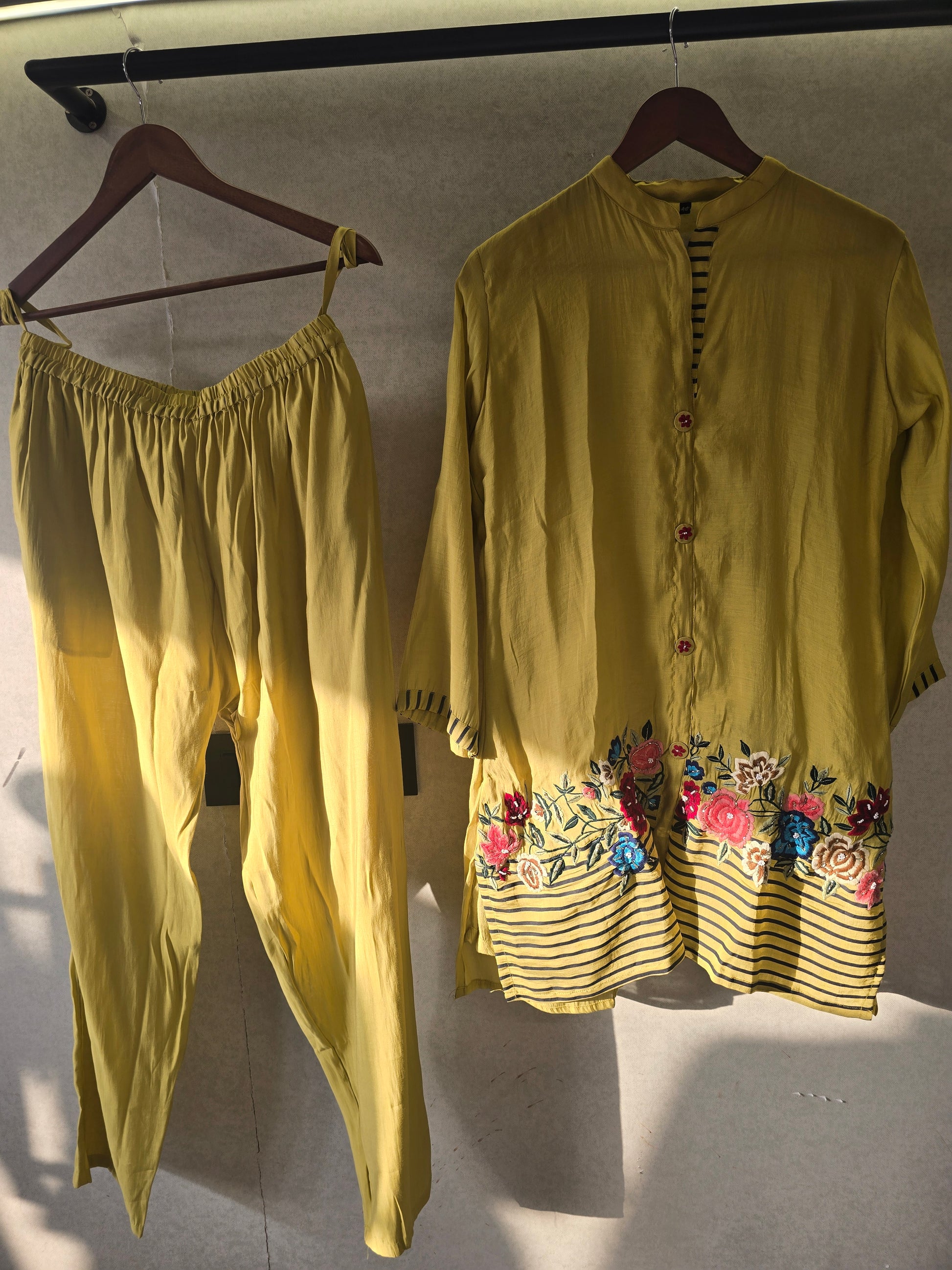 Mustard Floral Embroidered Co-Ord Set