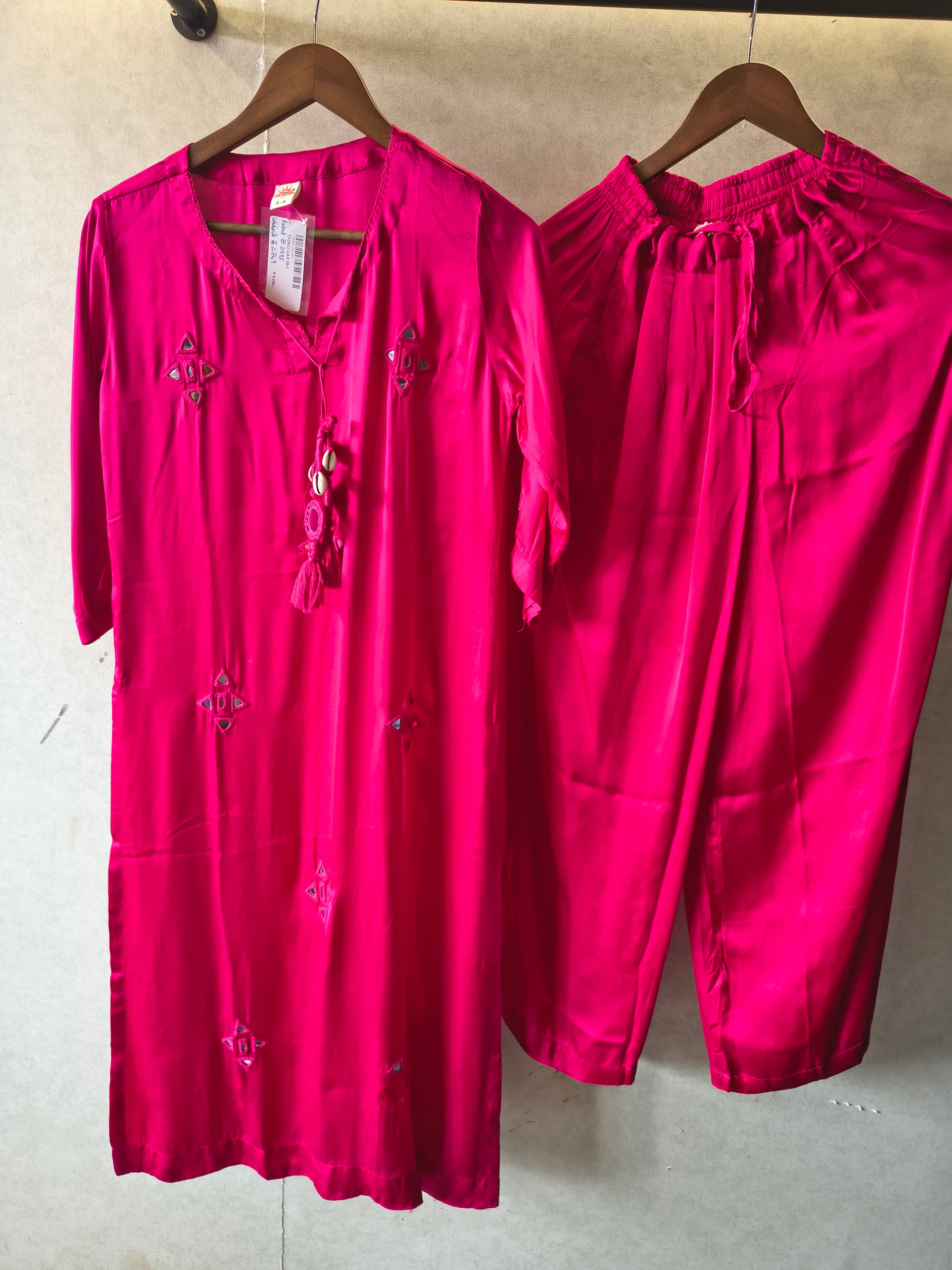 Image of Tadko Brand - Rani Pink Mirror Work Premium Silk Co-Ord Set