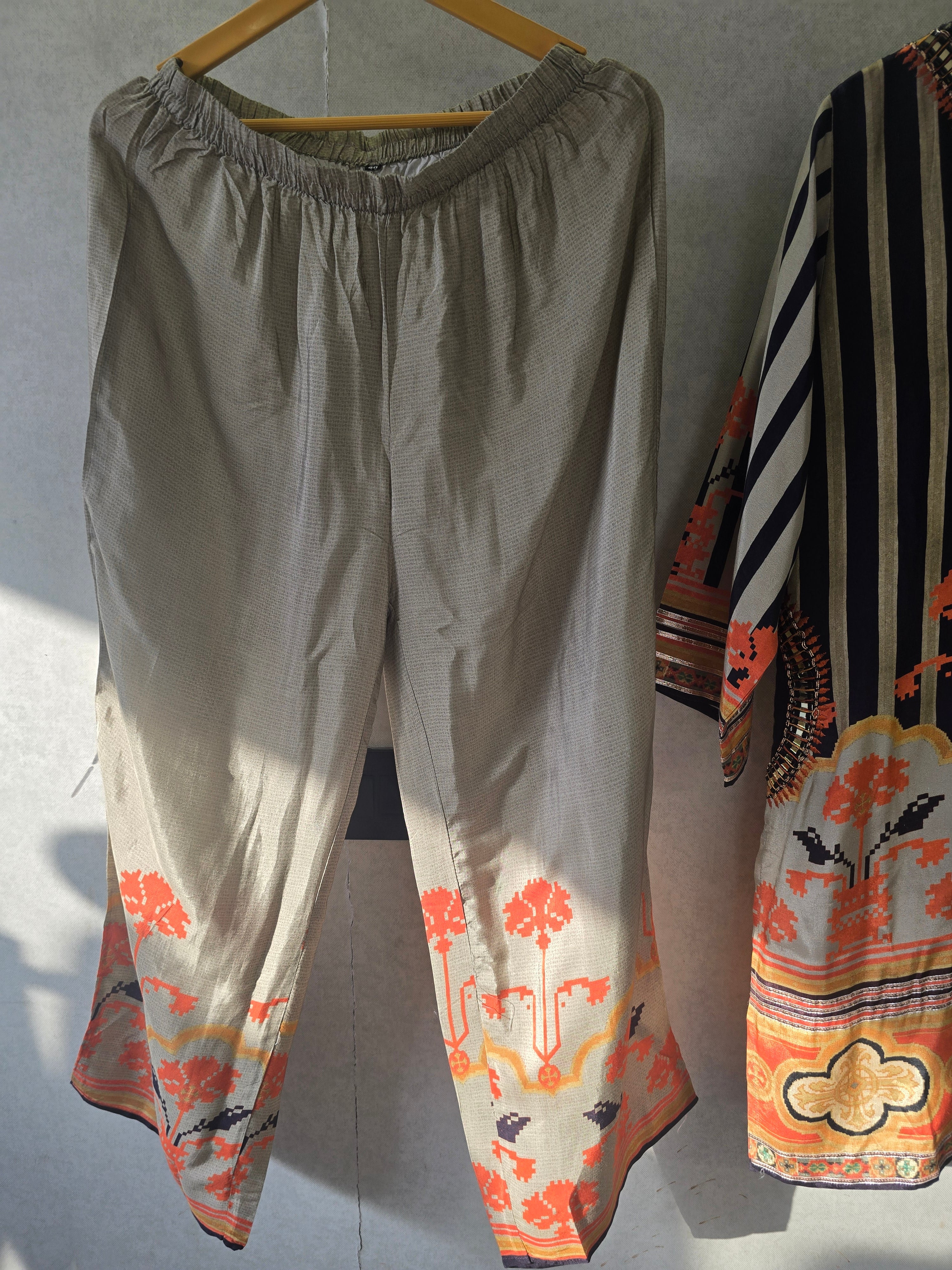 Image of Navy Stripe Mirror Work Kaftan Co-Ord Set