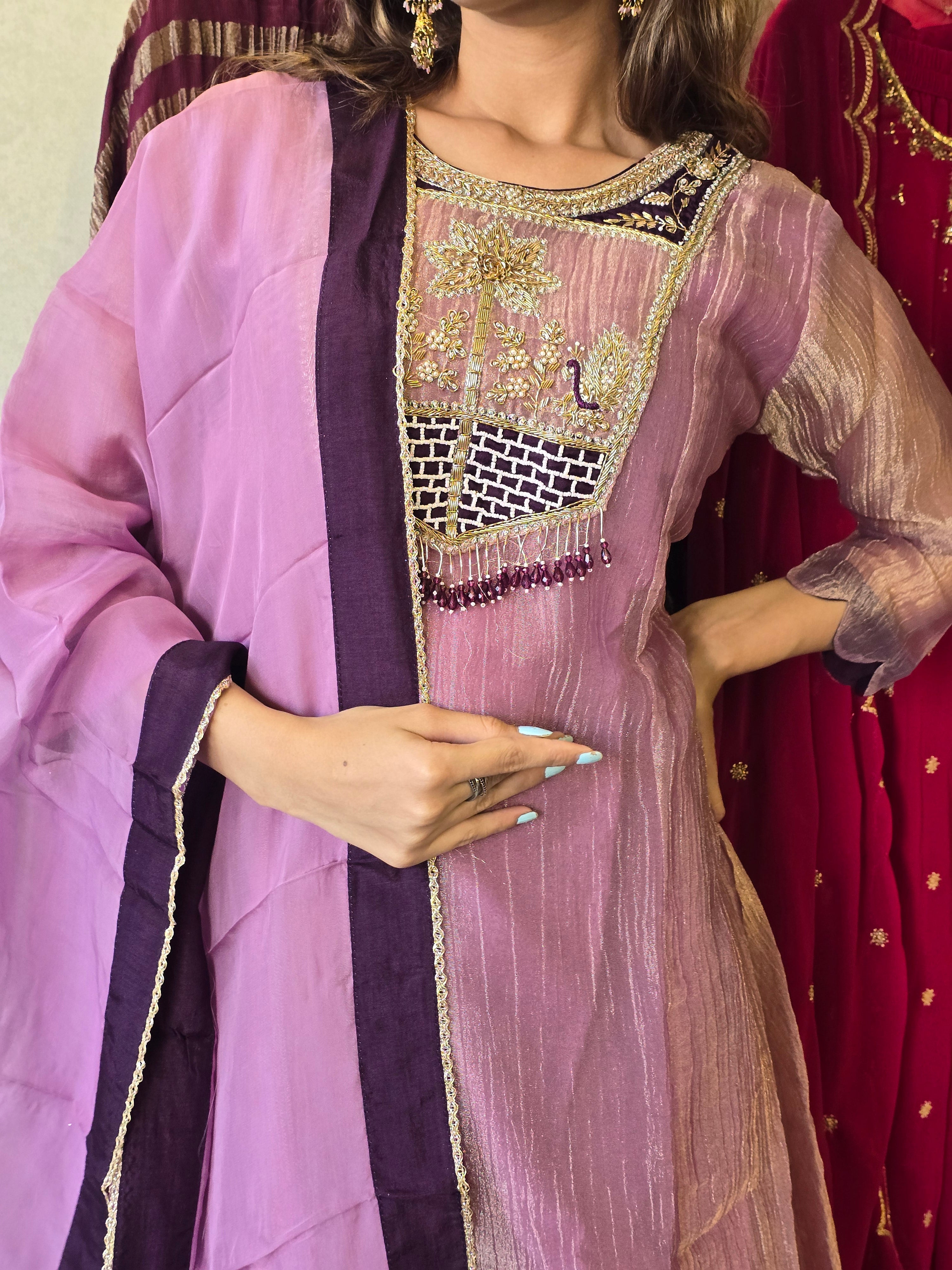 Image of Pure Soft Tissue Anarkali Kurti Set