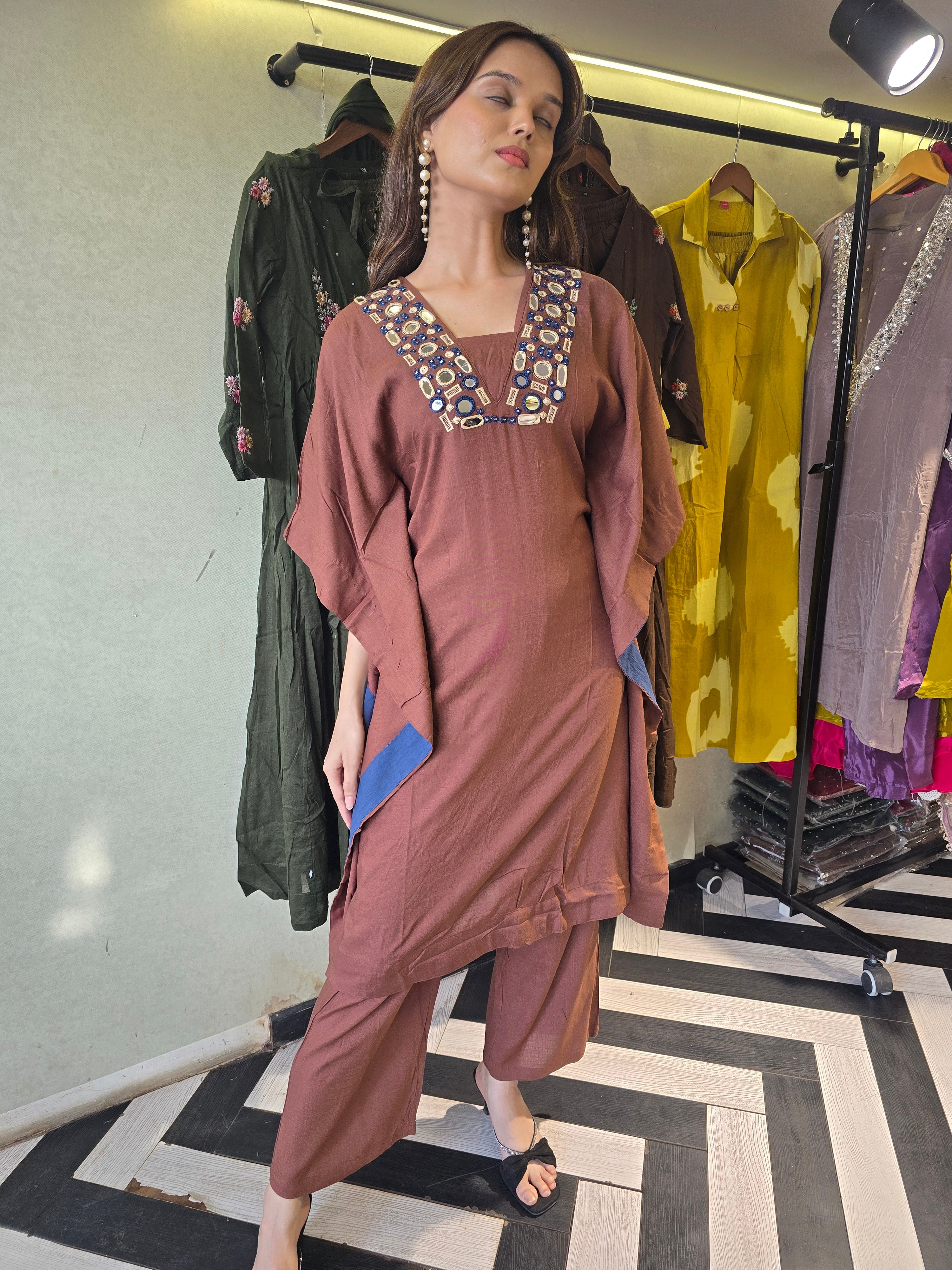 Image of Designer Cotton Kaftan 2 Piece