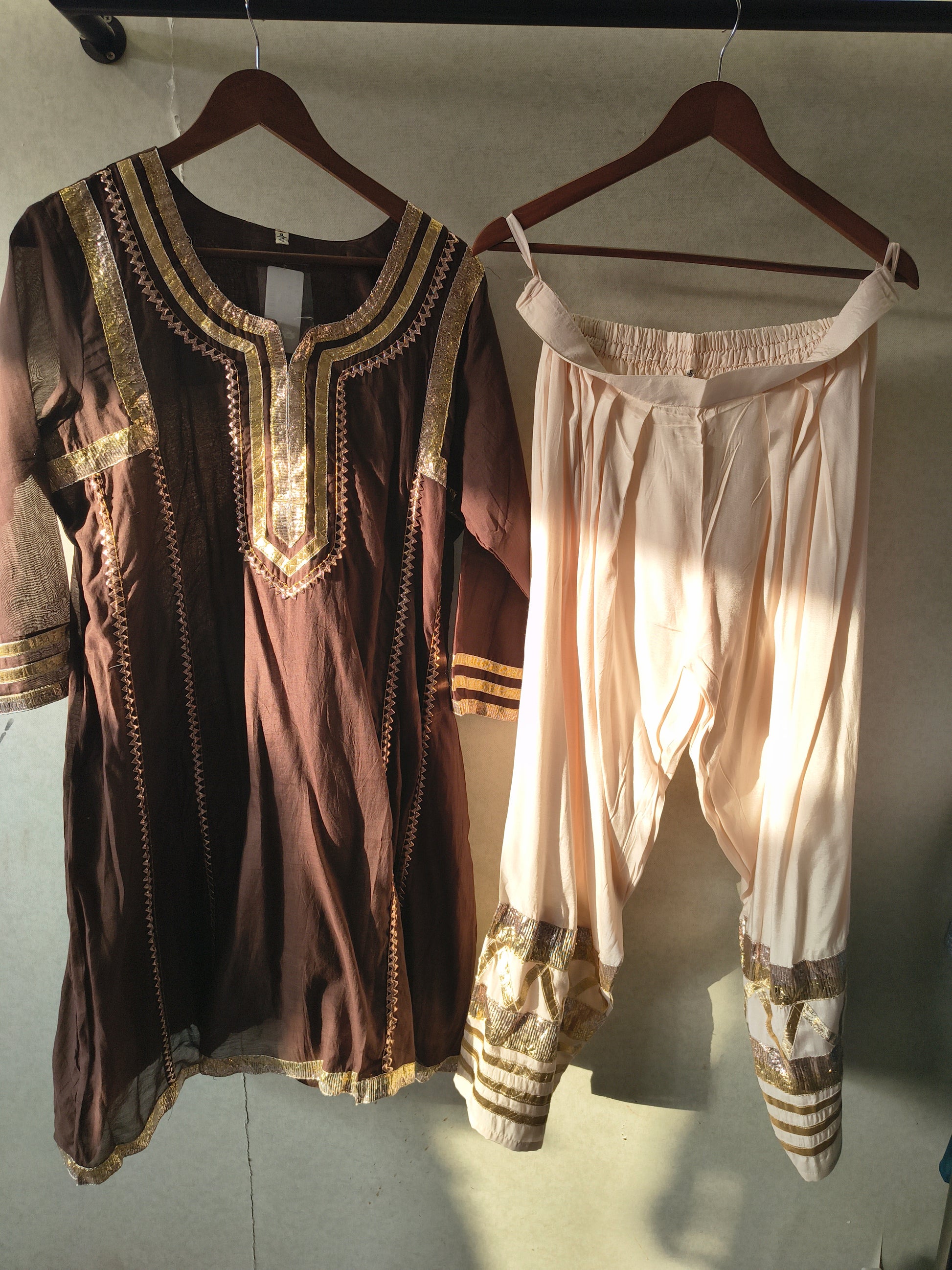 Chocolate Brown Gota Patti Designer Kurta Set with Embellished Dhoti Pants