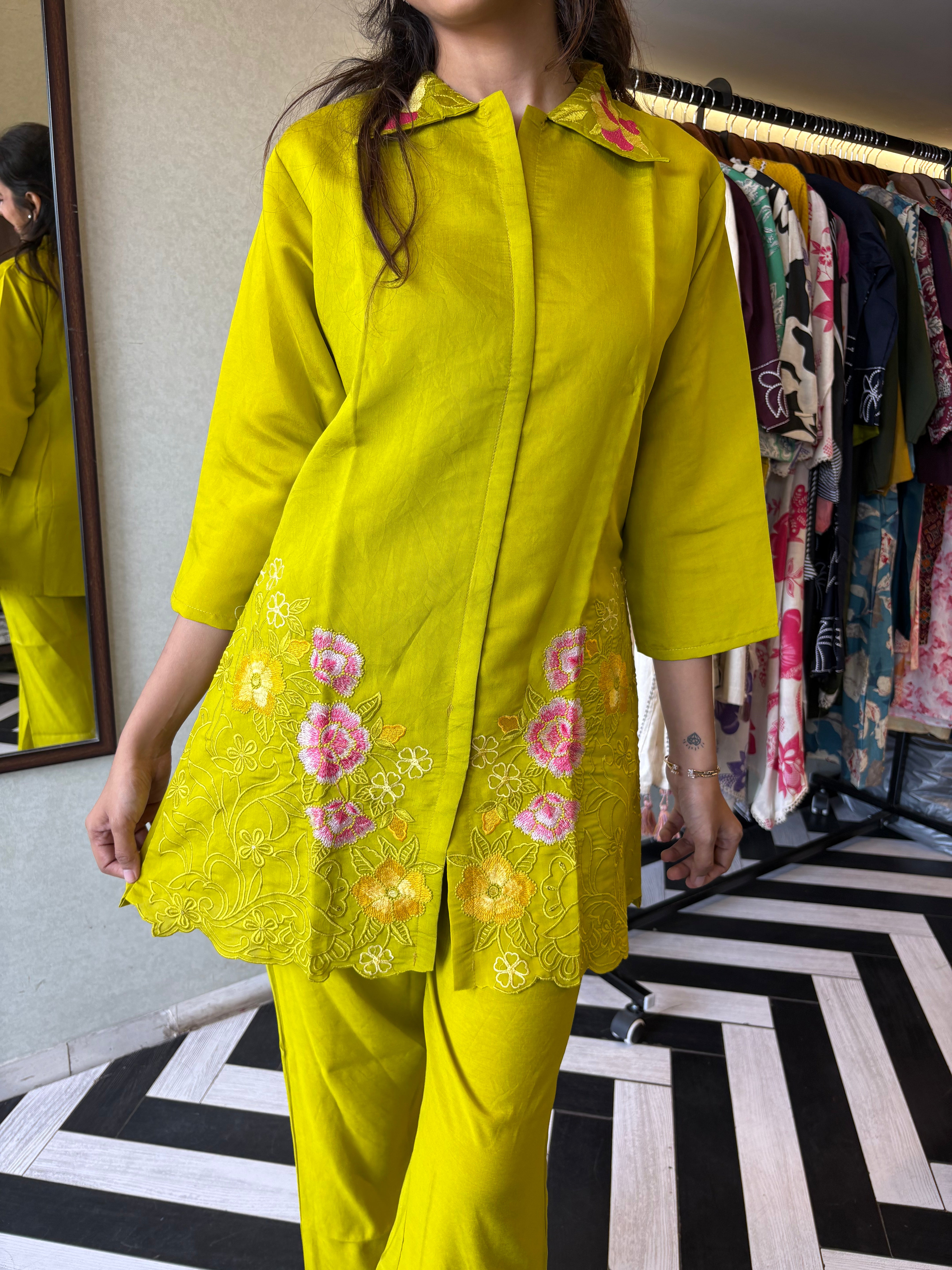 Pure cotton 2-piece coord set, featuring elegant embroidery work!