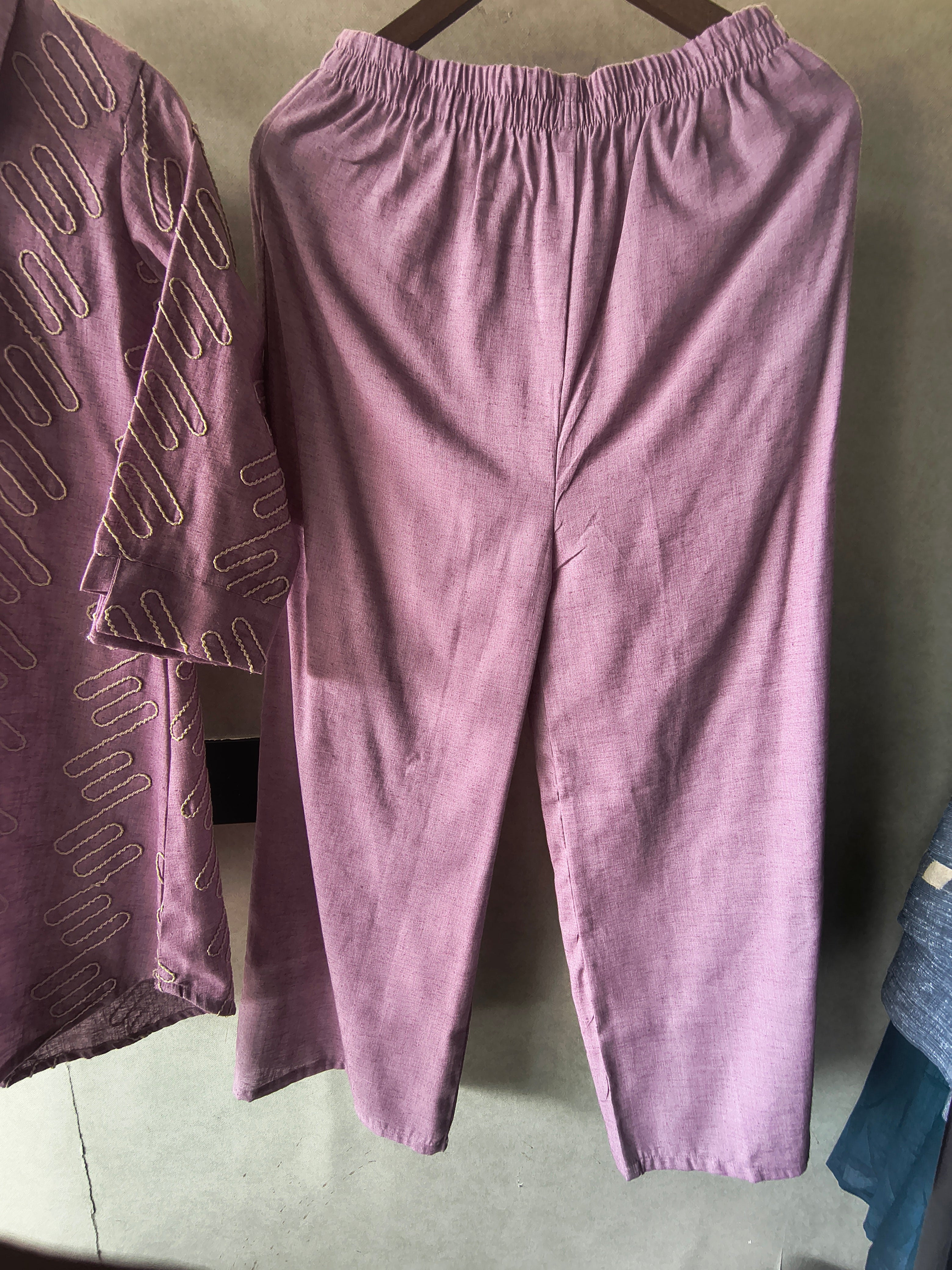 Image of Dusty Rose Embroidered V-Neck Designer Kurta Pant Co-Ord Set