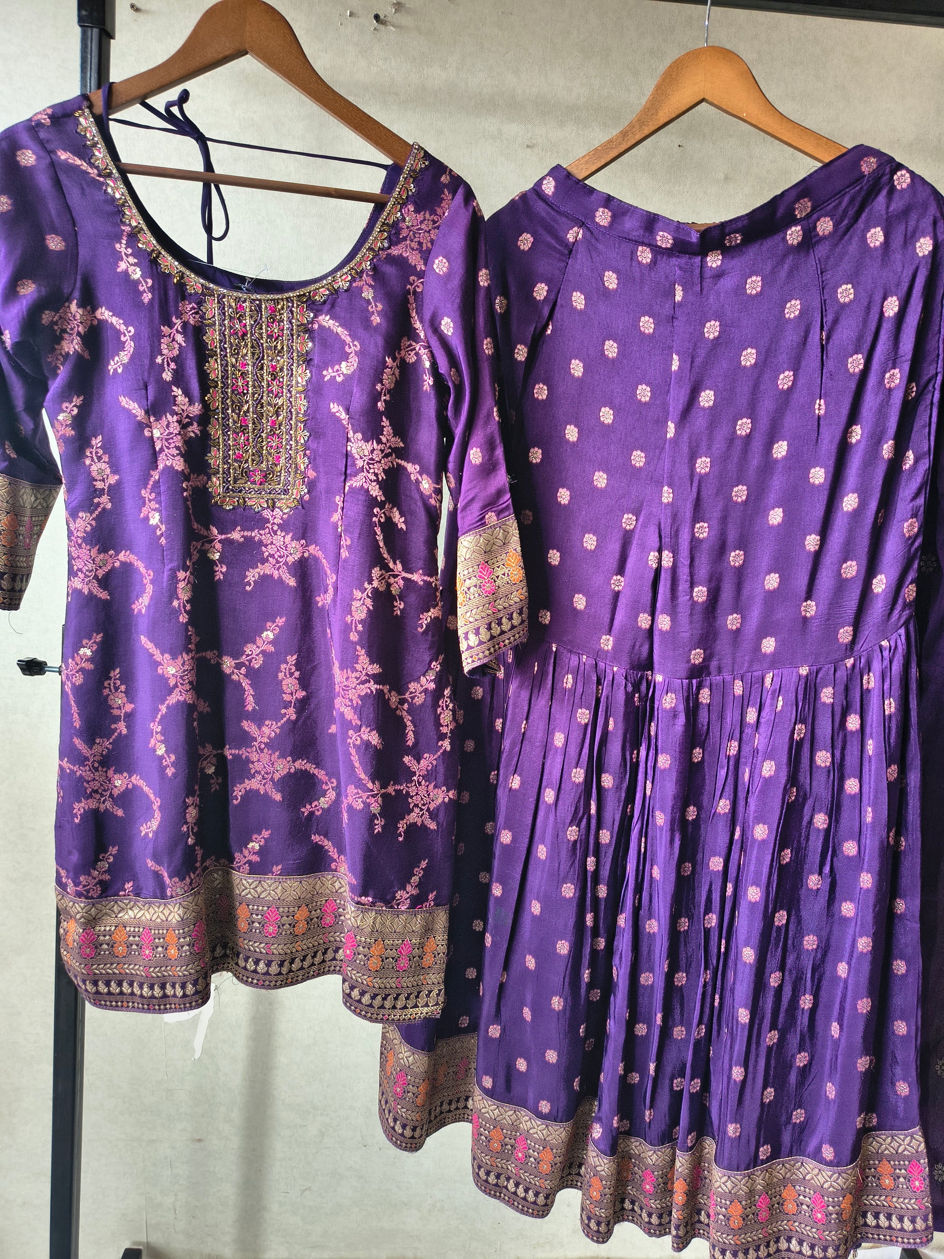 Royal Purple Embroidered Peplum Sharara Set with Banarasi Border & Dupatta – Premium 3 Piece Festive Ensemble