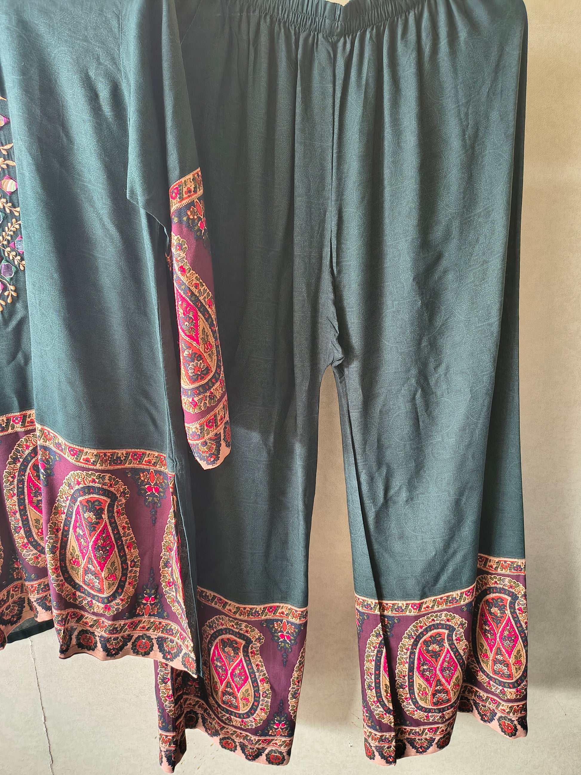 Premium Teal Mirror Work Printed Kurta Pant Co-Ord Set