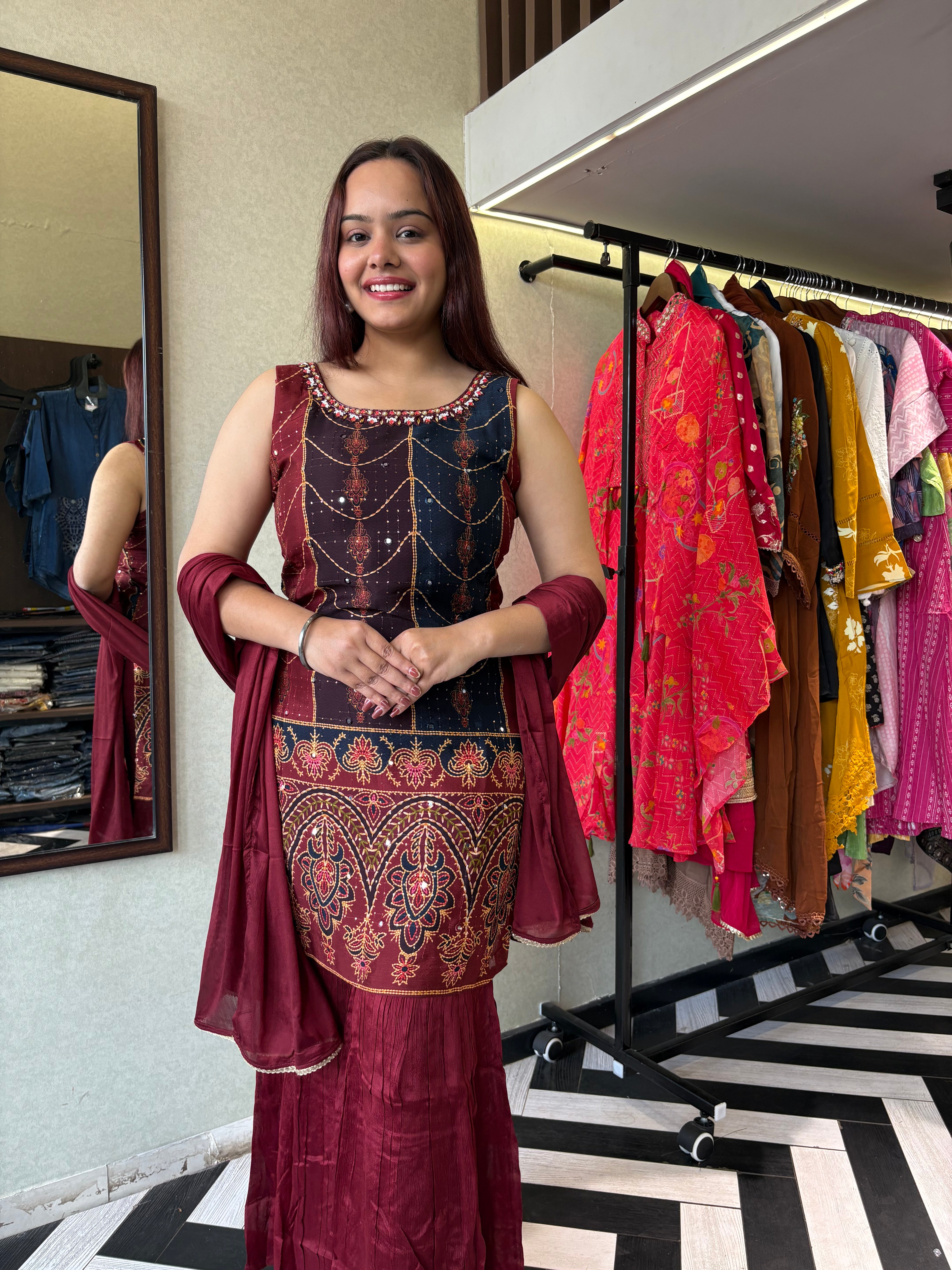 Image of Pure Gaji Silk 3 Piece with Hand work