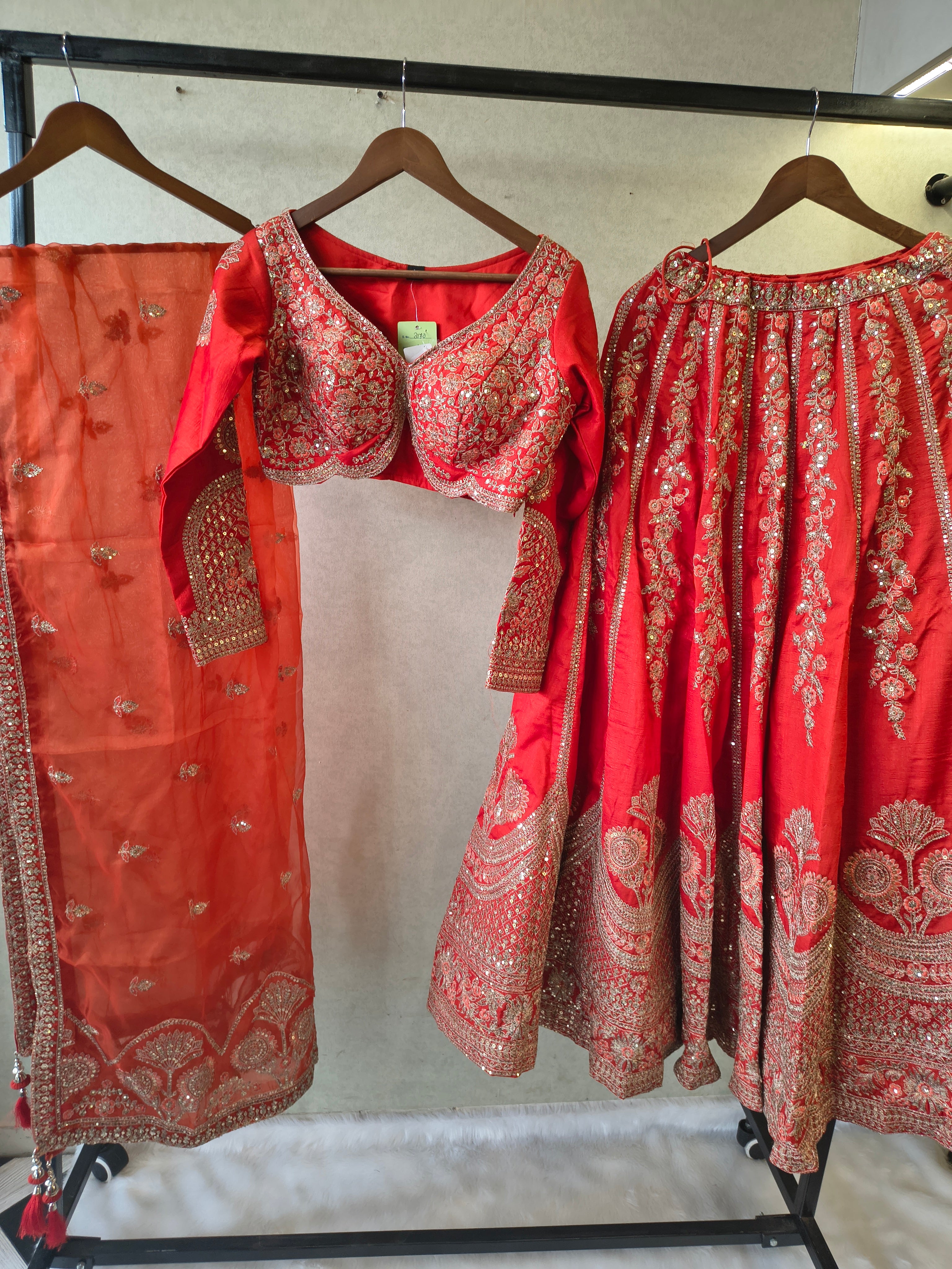 Image of Bridal Red Heavy Embroidered Lehenga Set with Designer Blouse & Organza Dupatta | Premium Wedding Collection