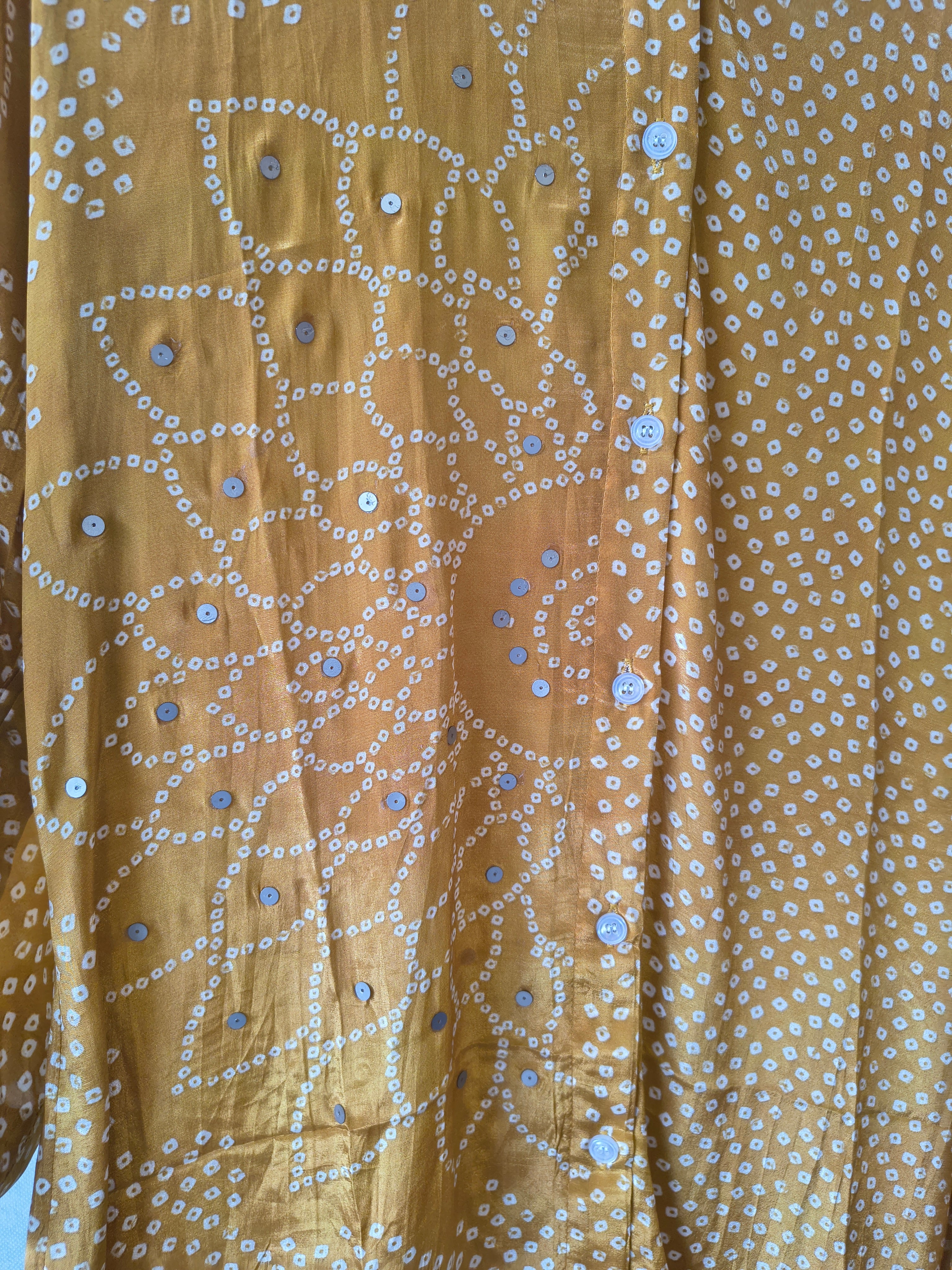 Image of Mustard Bandhani Floral Mirror Work Shirt Style Tunic