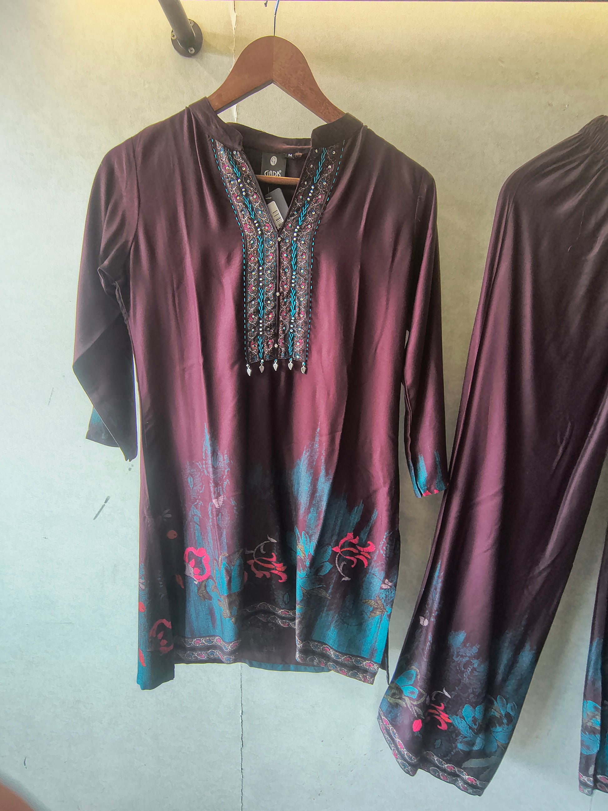 Wine Embellished Premium Silk Co-Ord Set