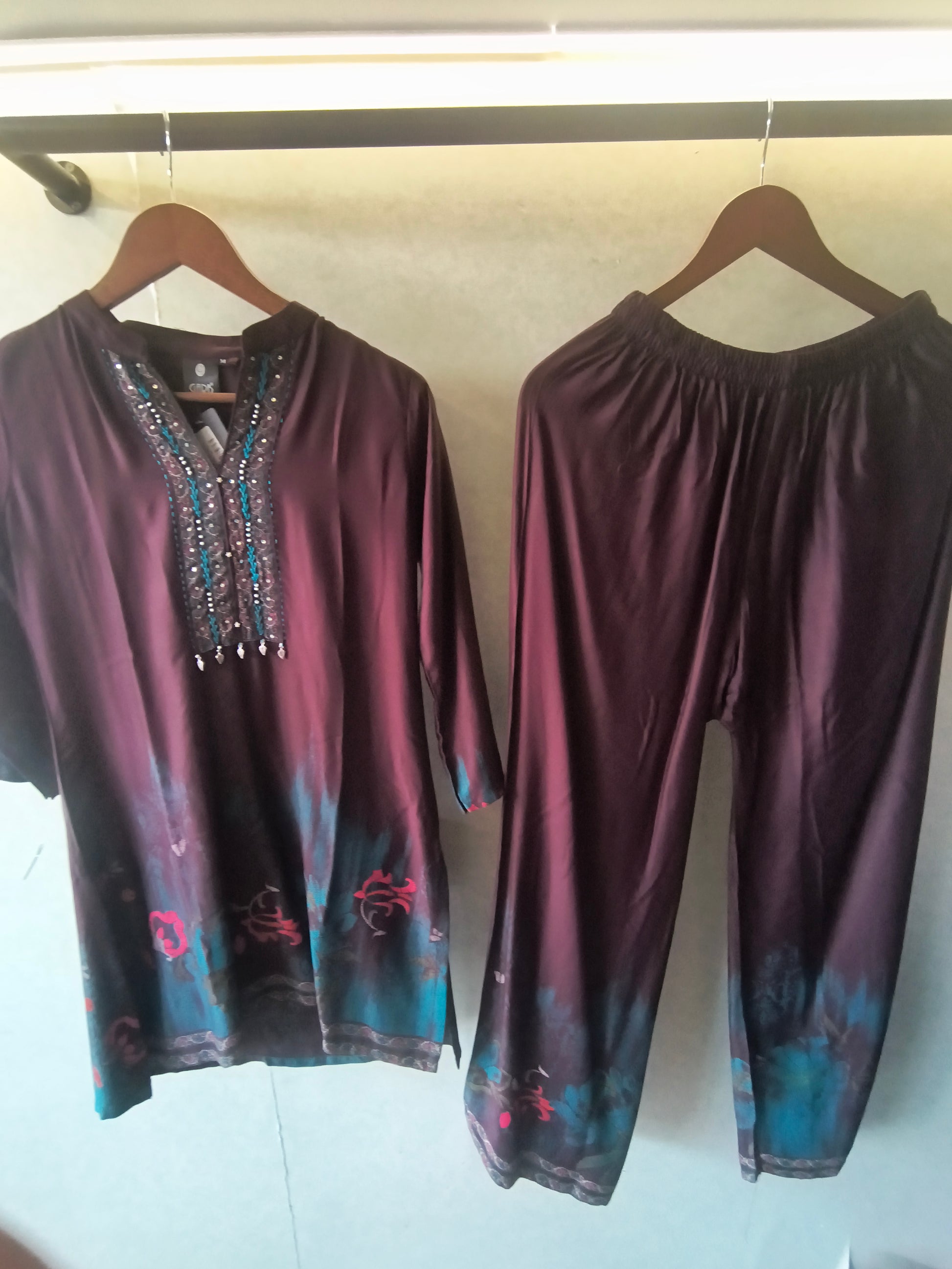 Wine Embellished Premium Silk Co-Ord Set