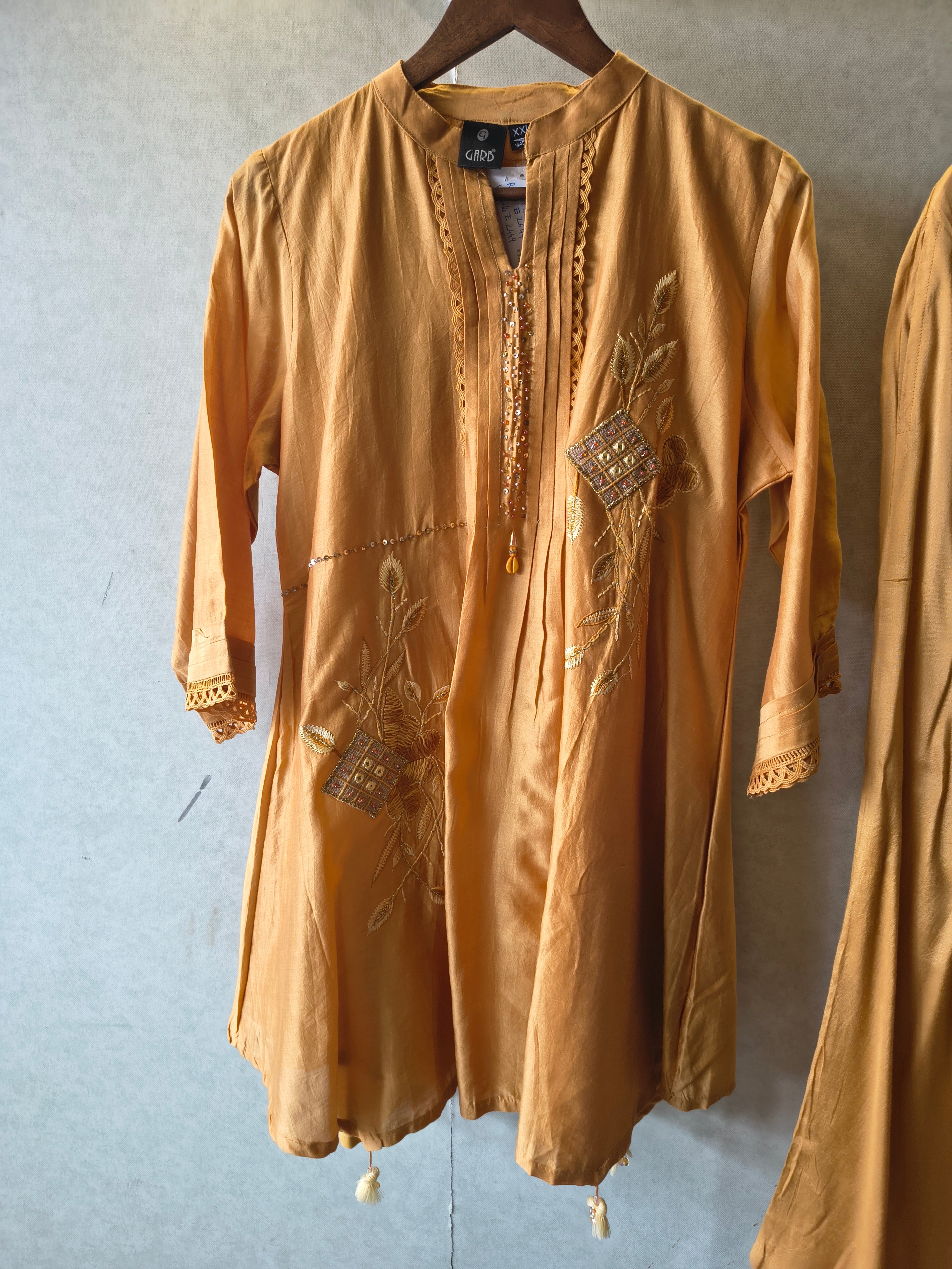 Image of Mustard Embroidered Premium Silk Co-Ord Set