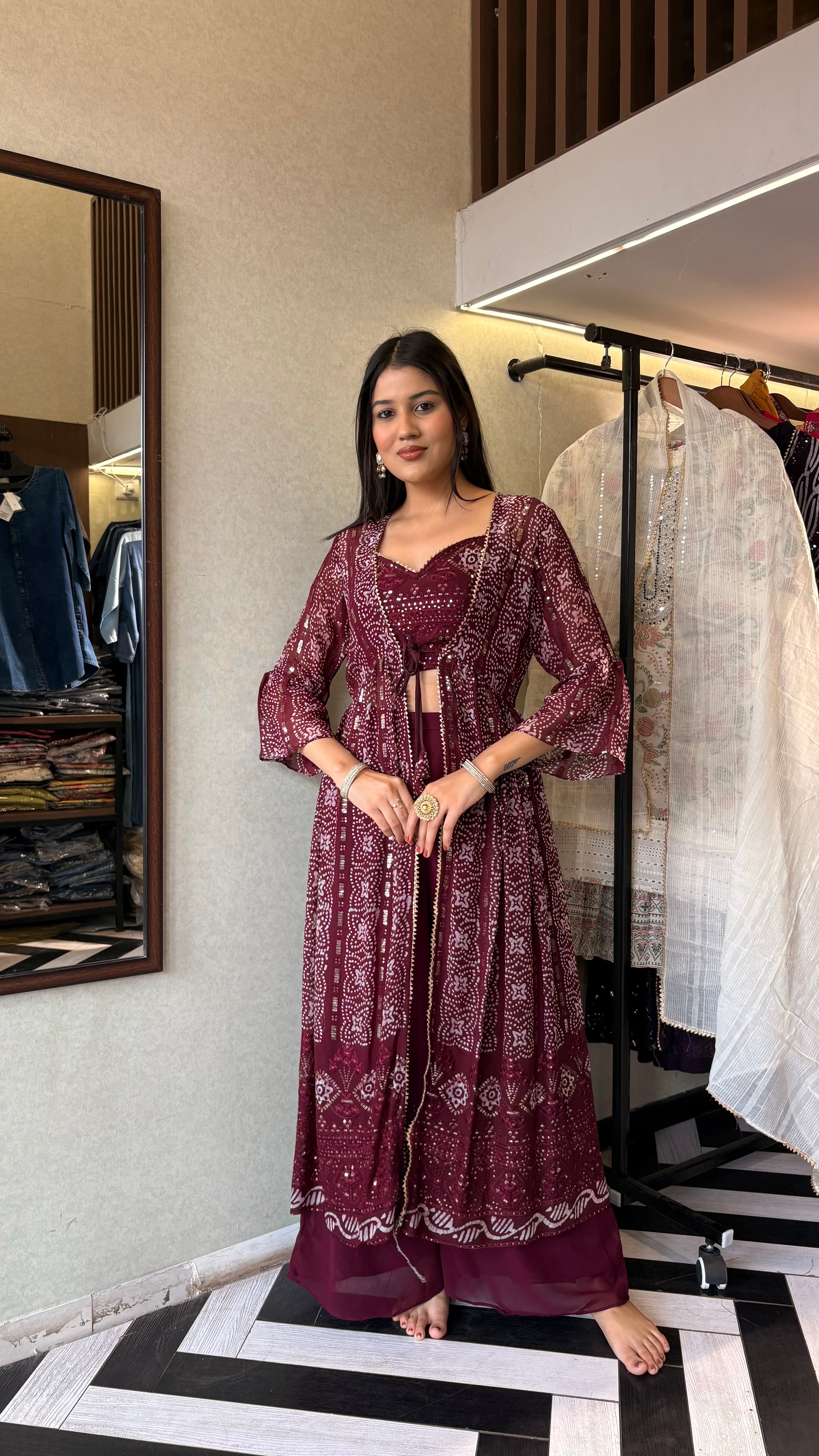 Image of Pure Georgette Shrug Concept 3 Pieec