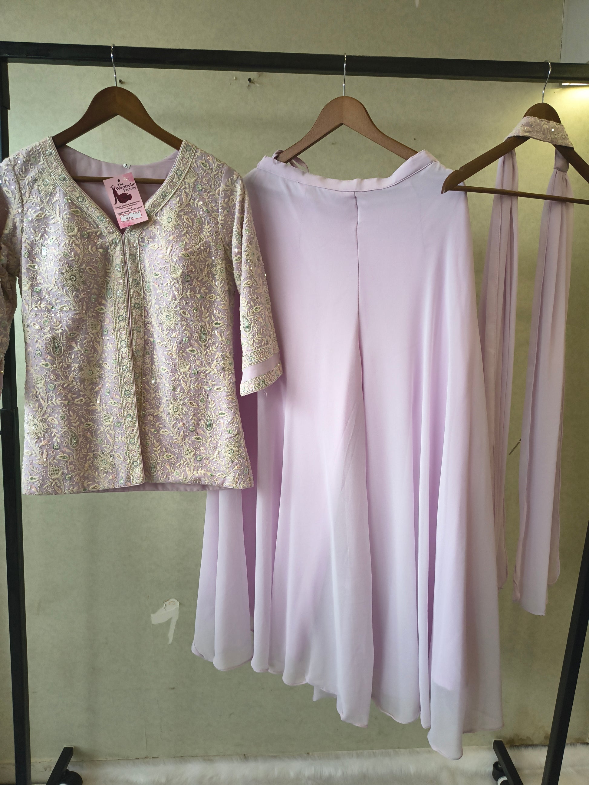 Pastel Lilac Designer Embroidered Peplum Sharara Set with Chiffon Dupatta | Premium 3 Piece Festive Ensemble