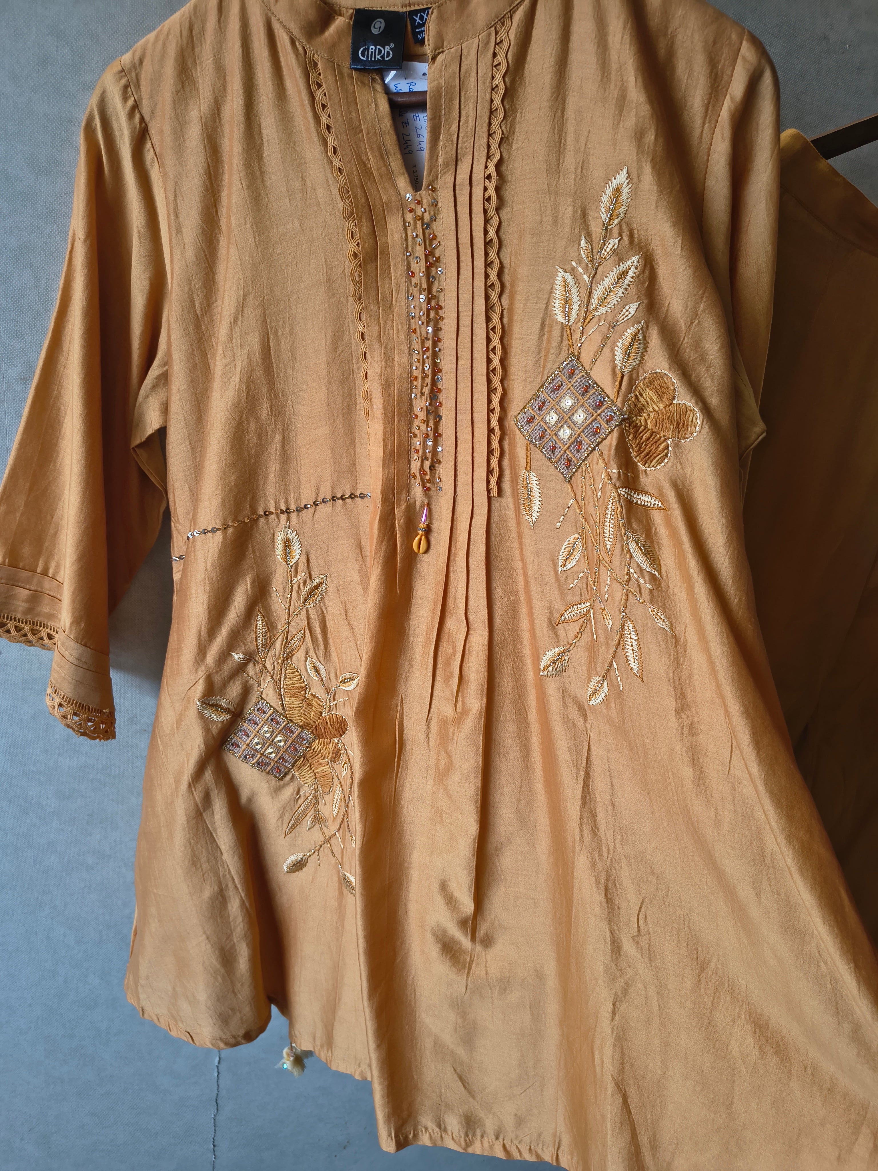 Image of Mustard Embroidered Premium Silk Co-Ord Set