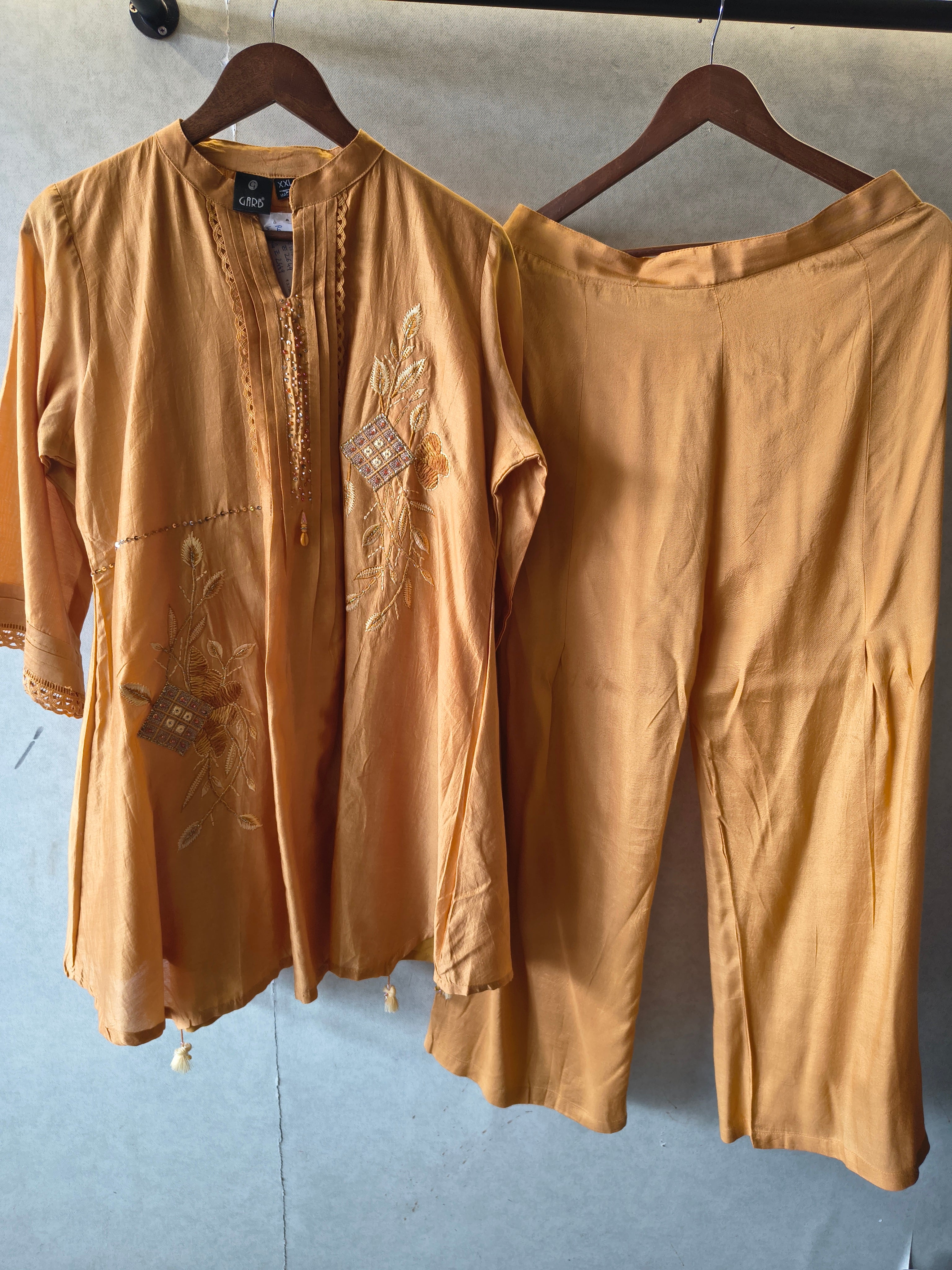 Image of Mustard Embroidered Premium Silk Co-Ord Set