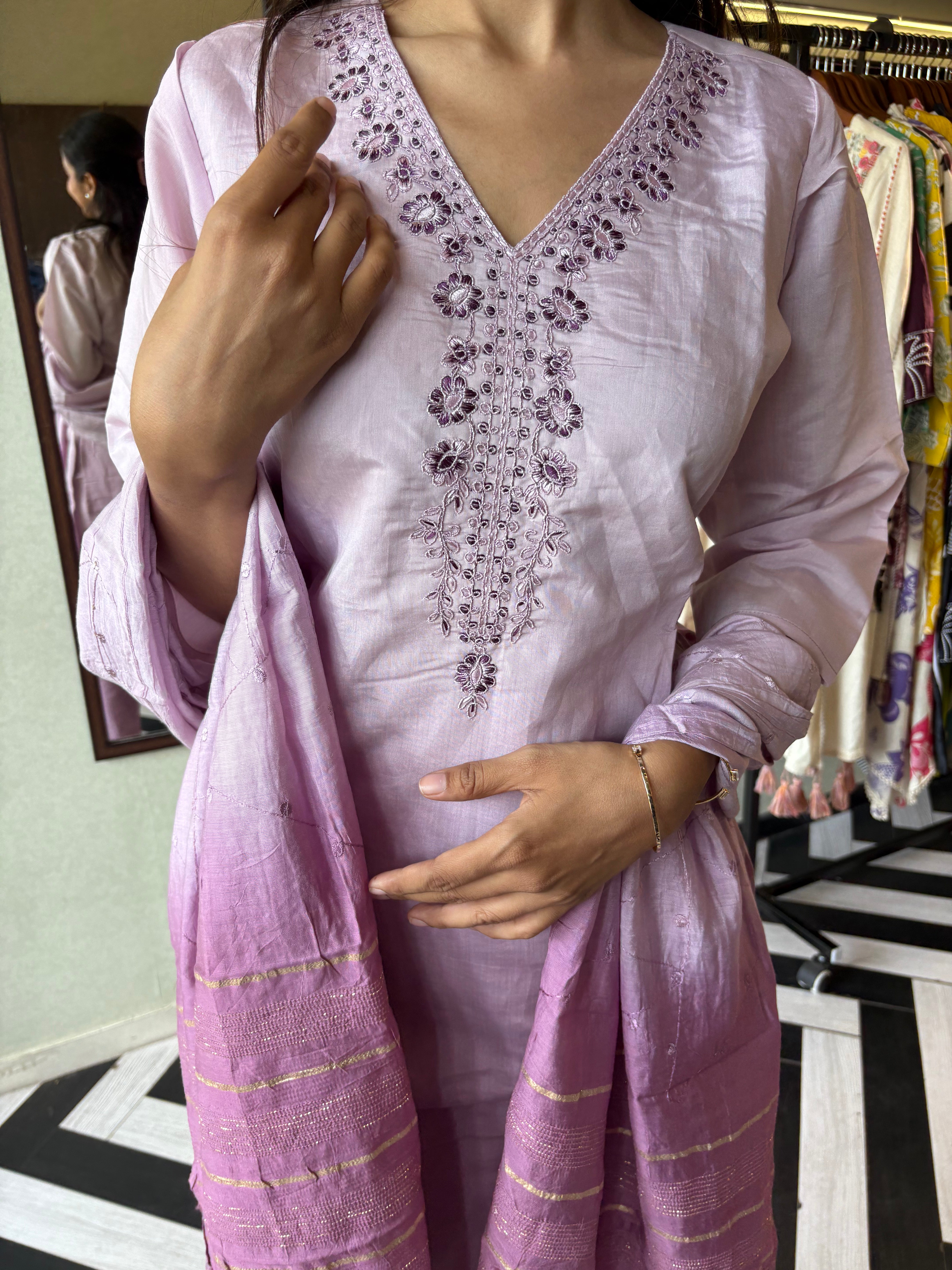 Elegance in Every Thread - Premium Silk Kurti Set Just for You!
Crafted from pure silk, this 3-piece kurti set comes with gorgeous center hand embroidery - perfect for special occasions or elegant daily wear.