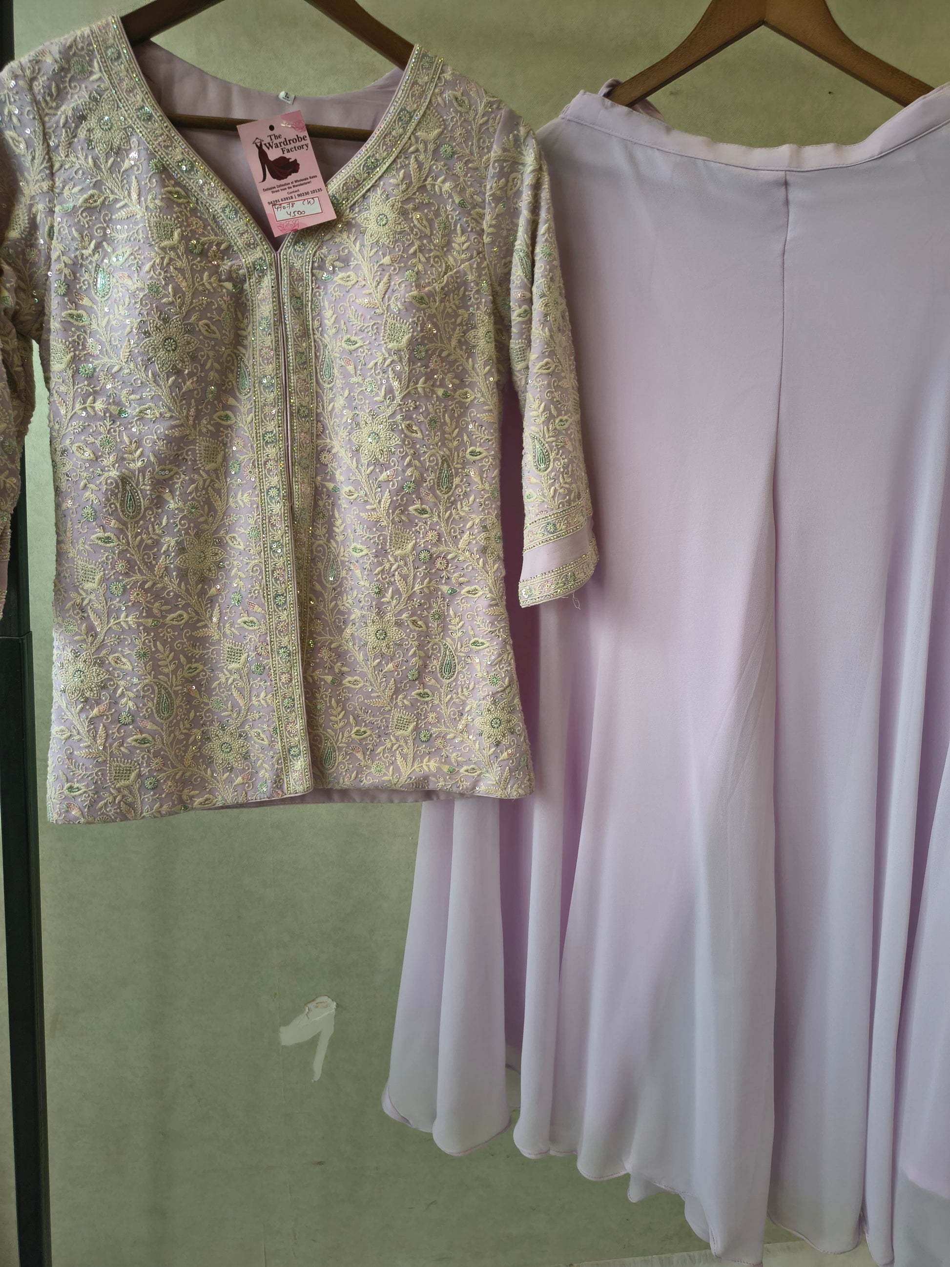 Pastel Lilac Designer Embroidered Peplum Sharara Set with Chiffon Dupatta | Premium 3 Piece Festive Ensemble