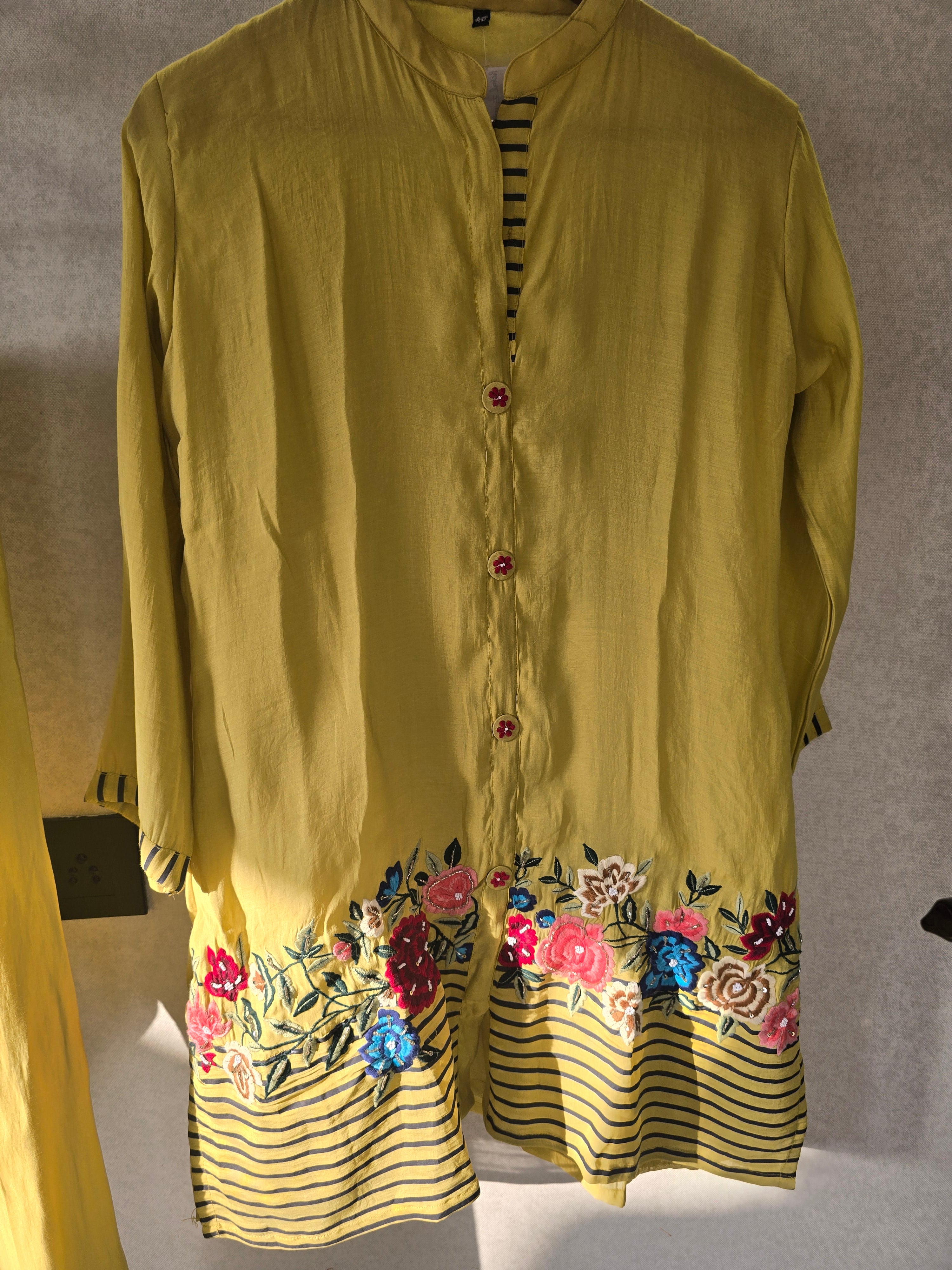 Image of Mustard Floral Embroidered Co-Ord Set