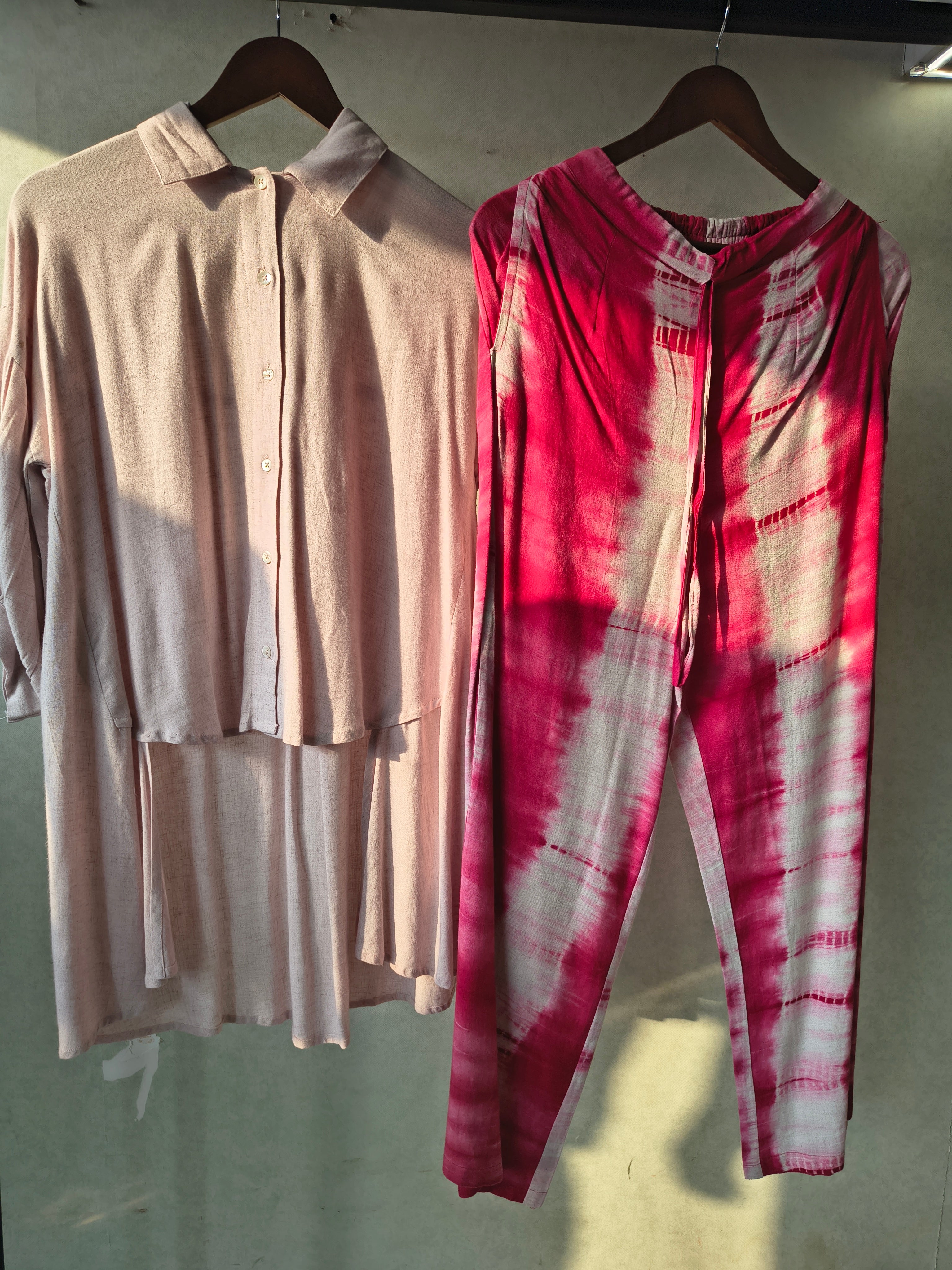Image of Premium Layered Shirt Style Tunic Co-Ord Set with Tie-Dye Straight Pants