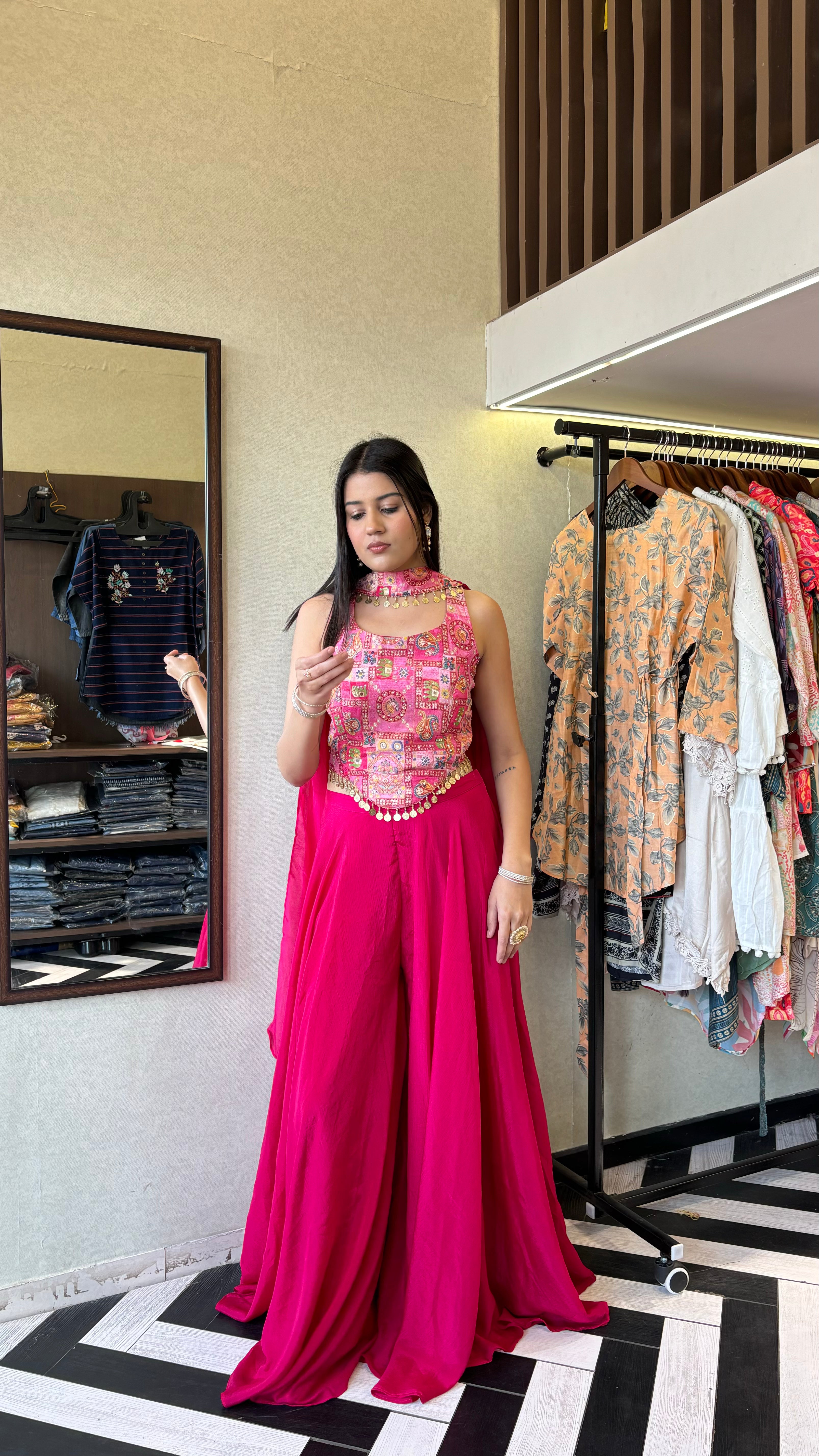 Image of Pure Georgette Indo Western Piece with Hand work