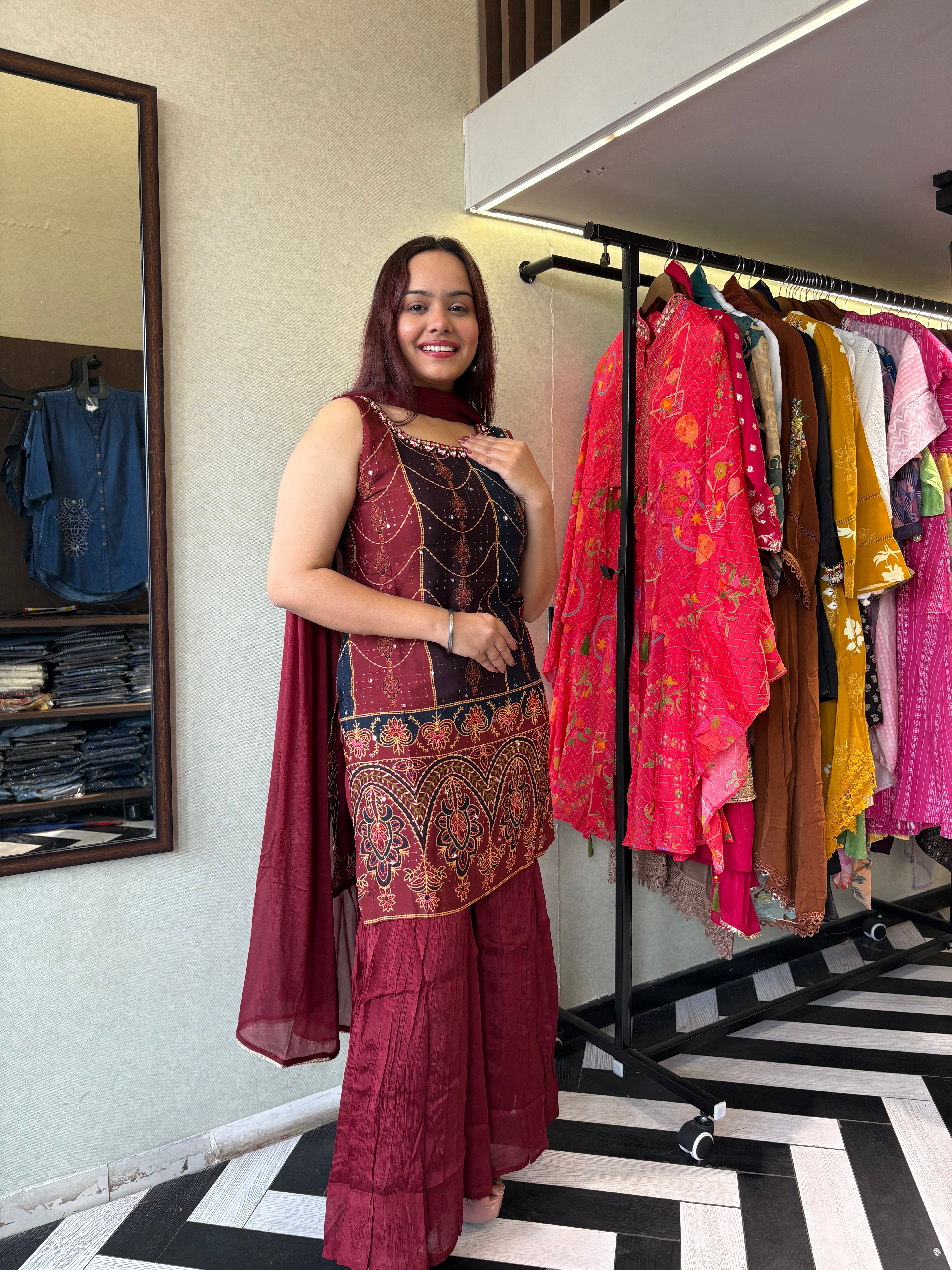 Image of Pure Gaji Silk 3 Piece with Hand work