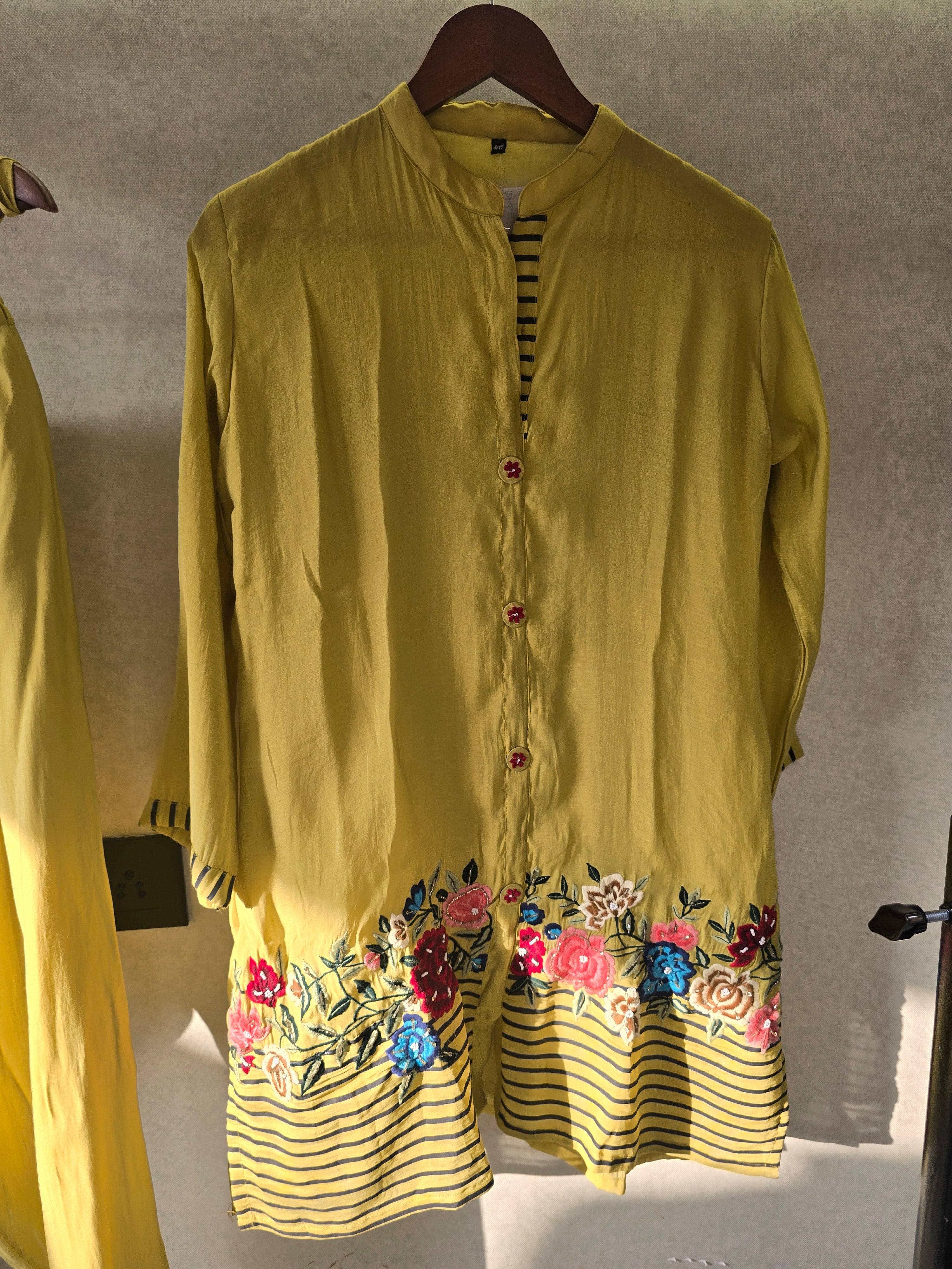 Image of Mustard Floral Embroidered Co-Ord Set