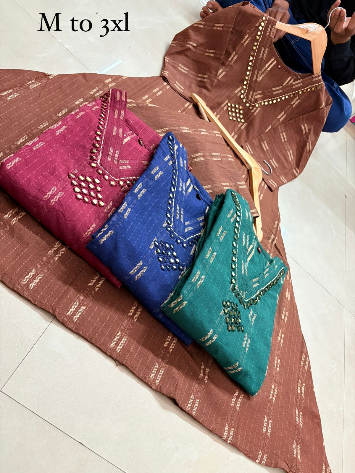 Image of Pure Cotton Structure Ghera Top & Plazo Top With Pocket
Hand Mirror Work With Gathan Work