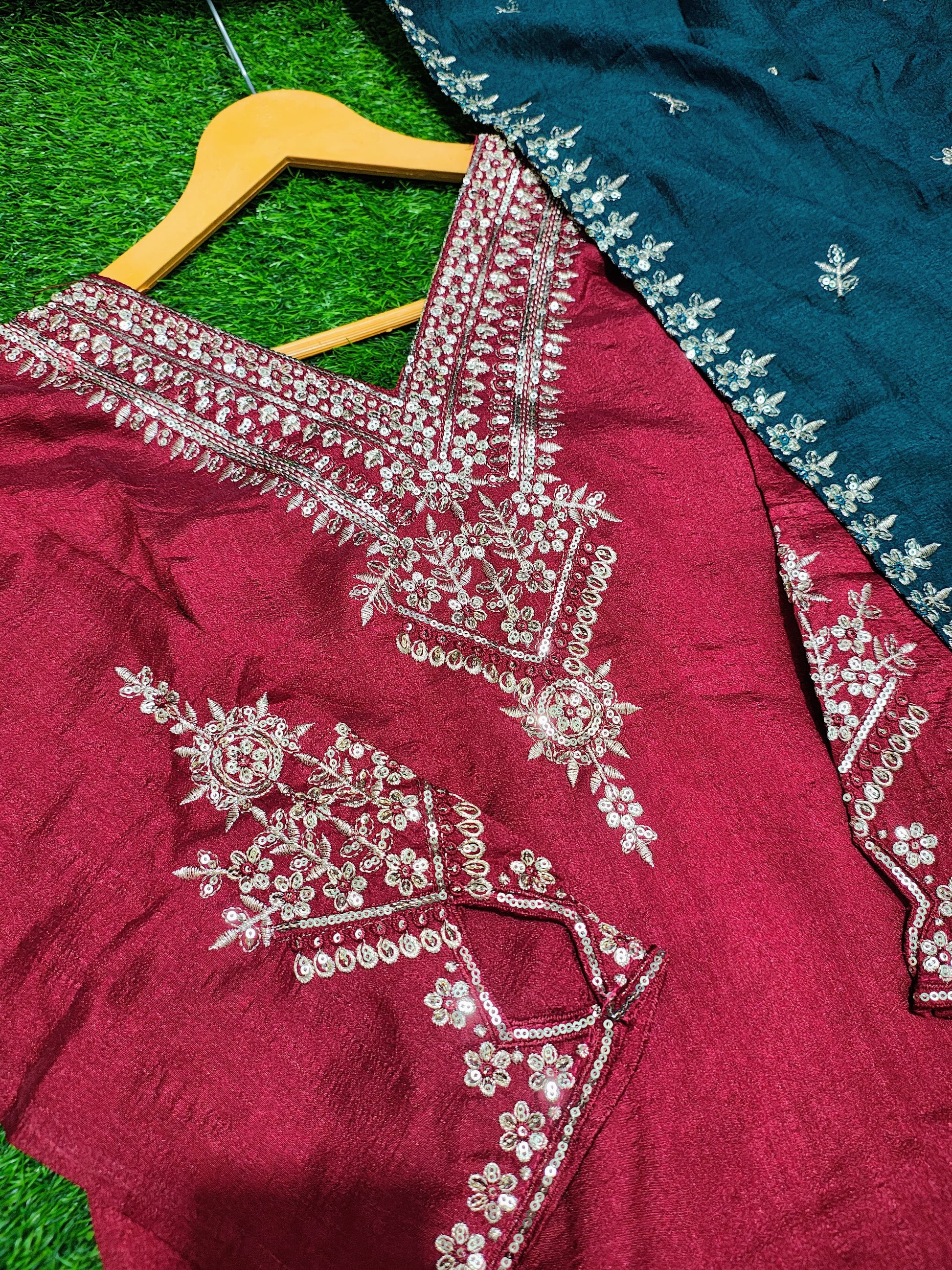 Presenting Beautiful Heavy VICHITRA BLUMING Silk Fabric designer festive wear kurti pant and duppta with Coding work with lining