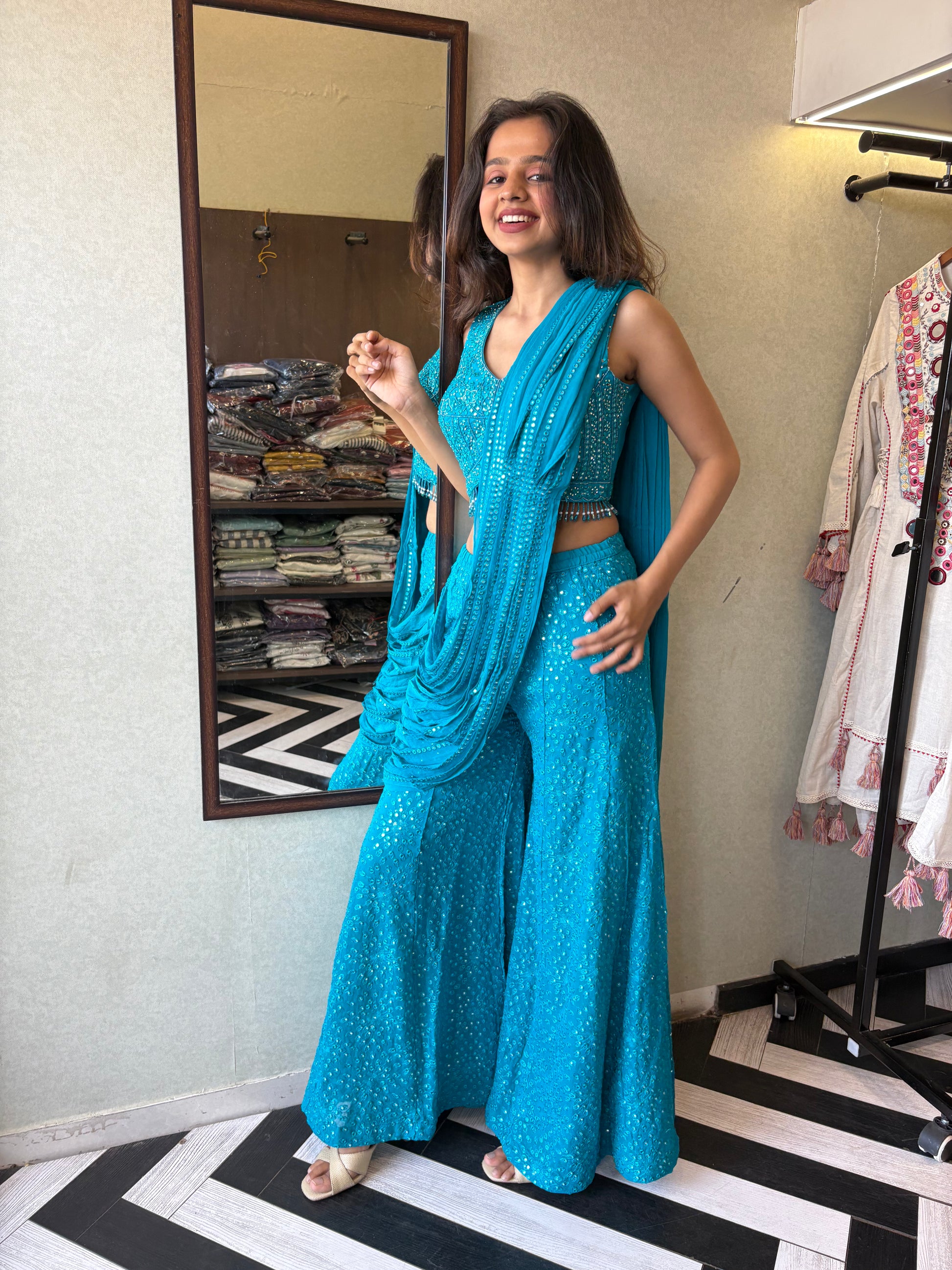 Our Deep Blue Indo-Western Plazzo Set - where bold meets beautiful!