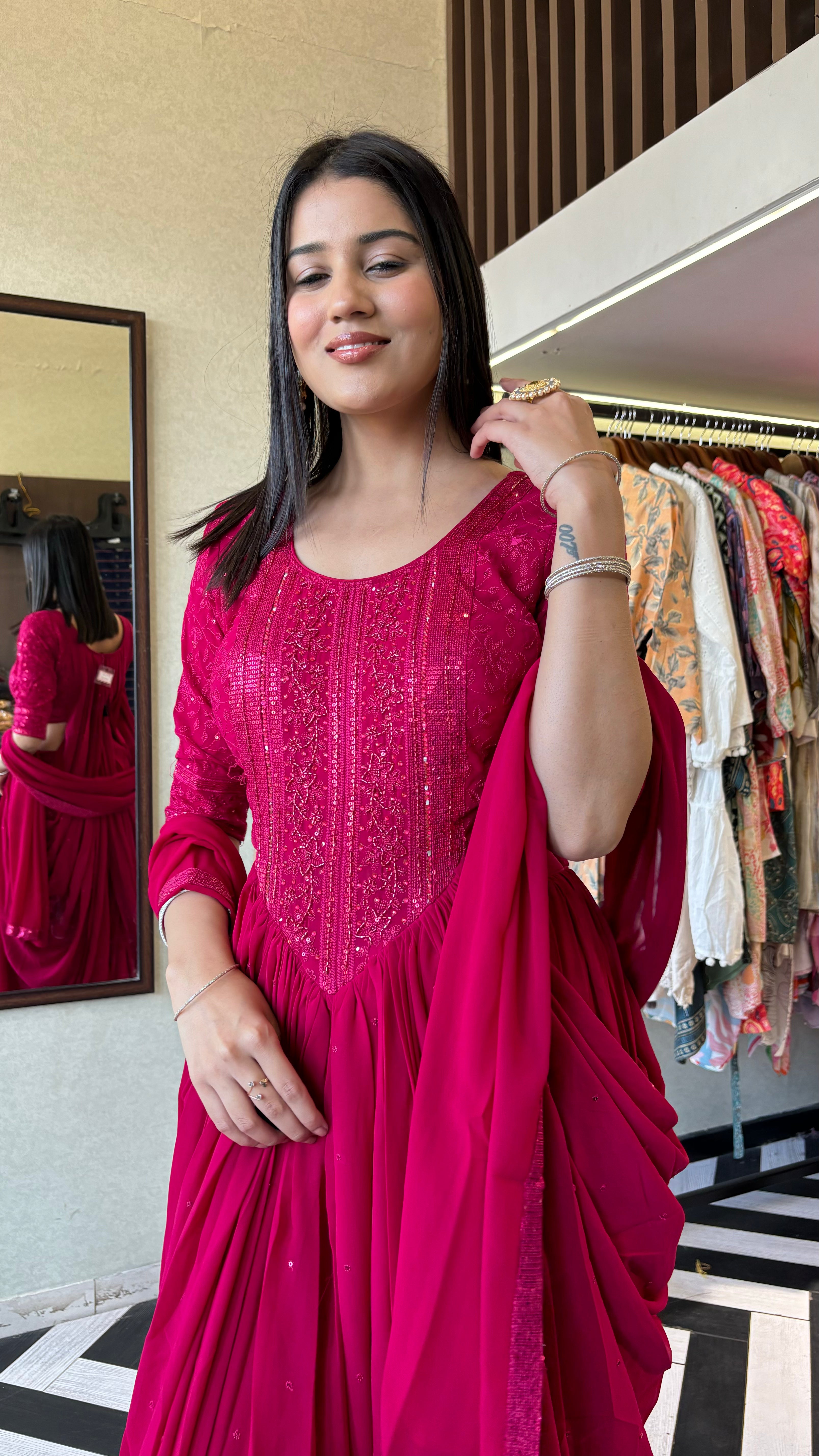 Image of Pure Georgette Indo Western Style 3 Piece