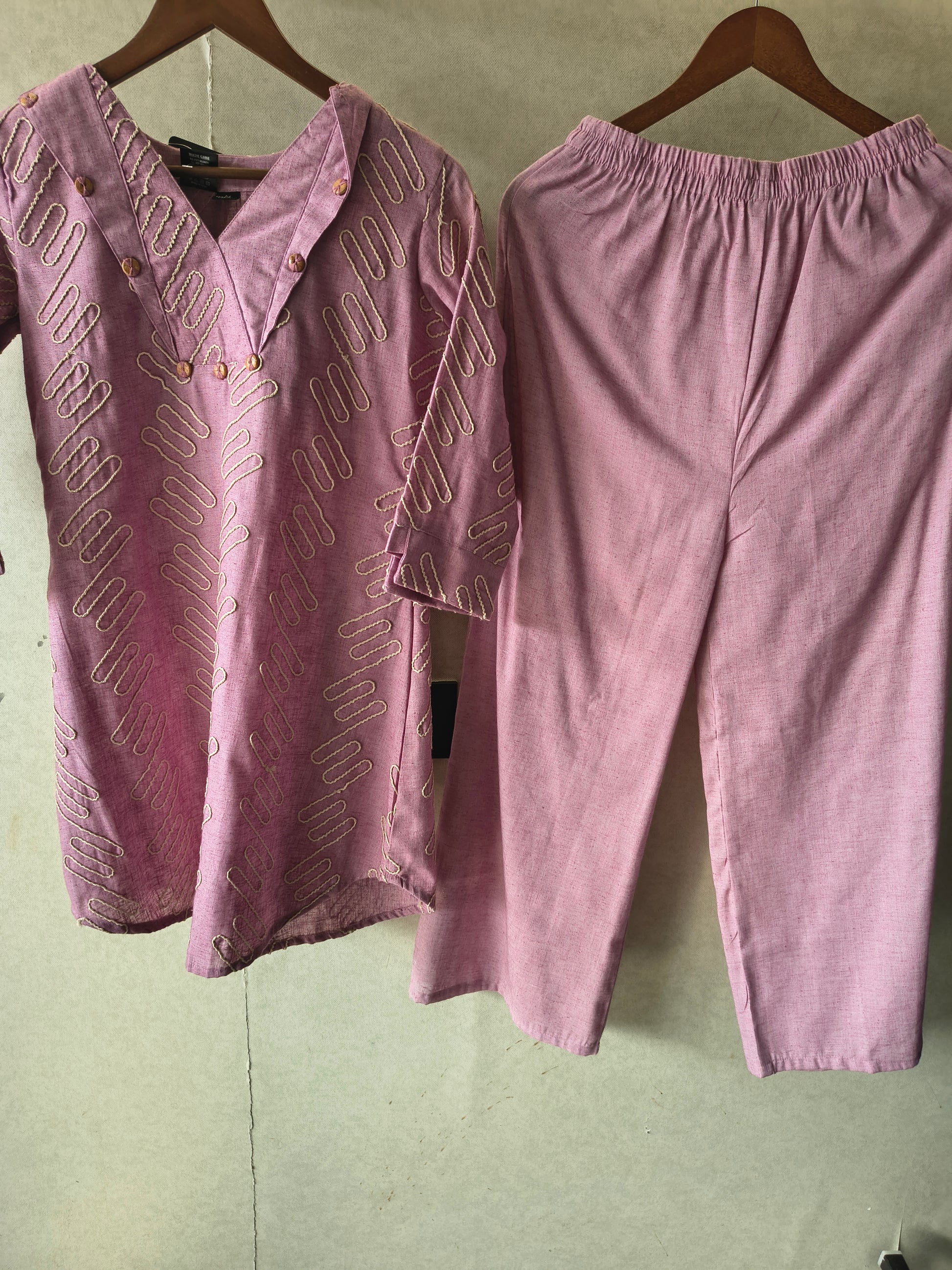 Dusty Rose Embroidered V-Neck Designer Kurta Pant Co-Ord Set