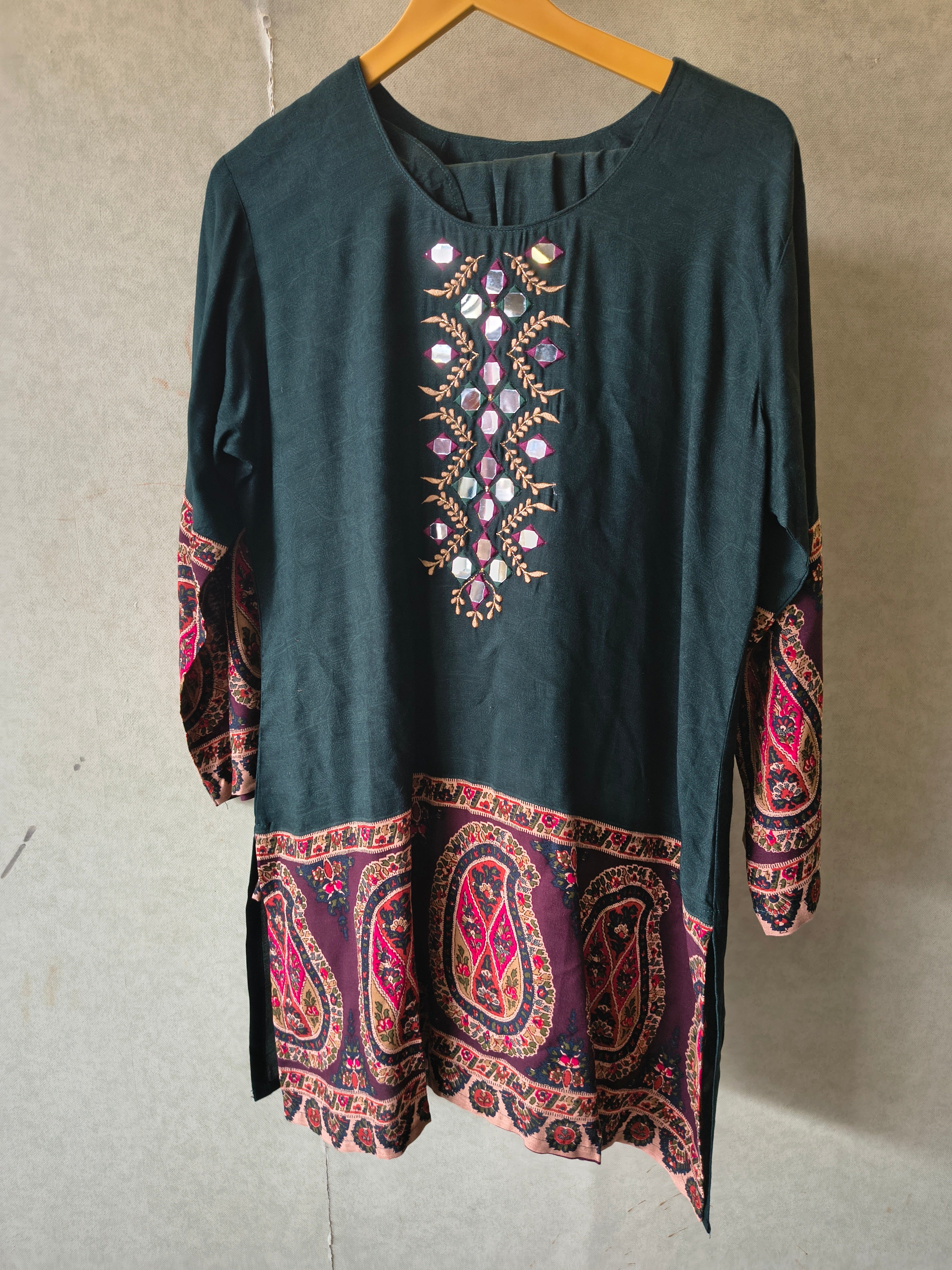 Image of Premium Teal Mirror Work Printed Kurta Pant Co-Ord Set