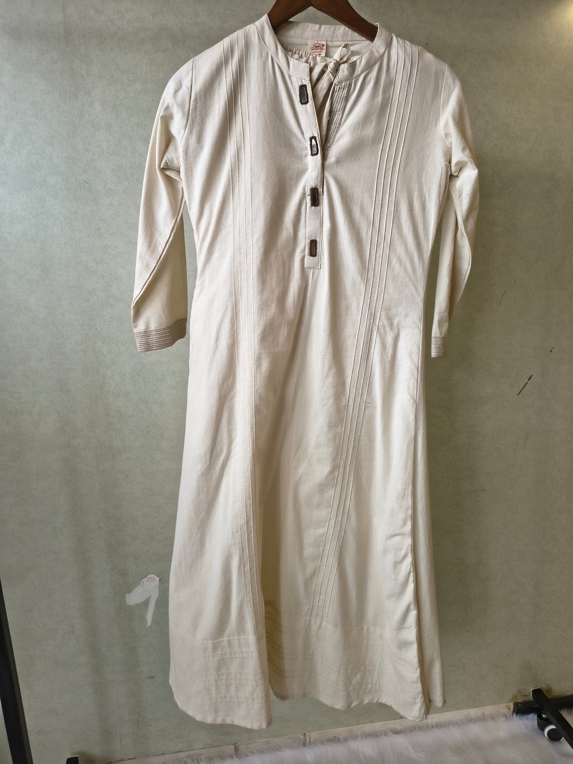 Premium Off-White Cotton A-Line Kurta & Pant Co-Ord Set with Pintuck Detailing