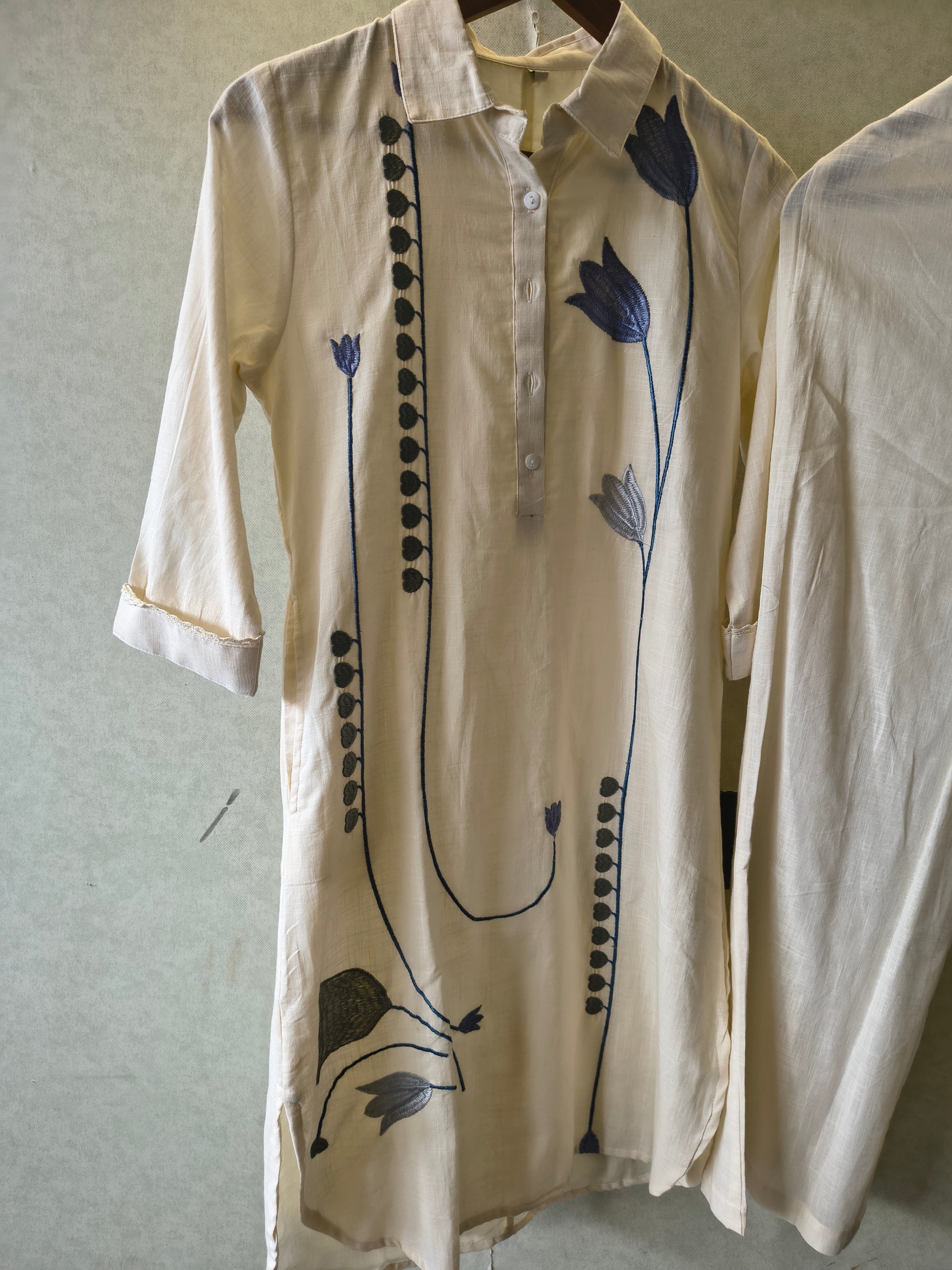 Ivory Botanical Embroidered Cotton Co-Ord Set