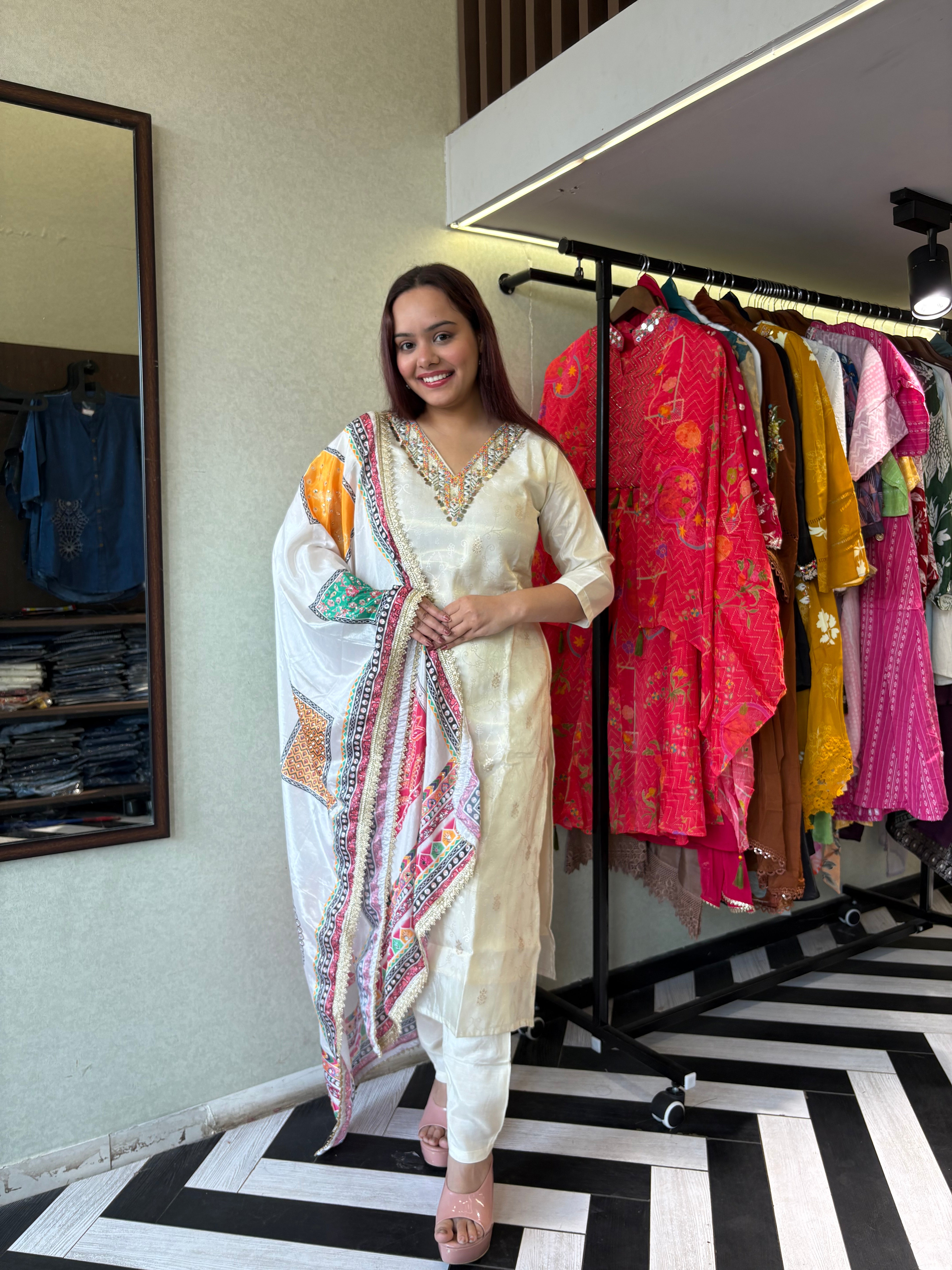 Pure Shimmer  3 Piece with Hand work