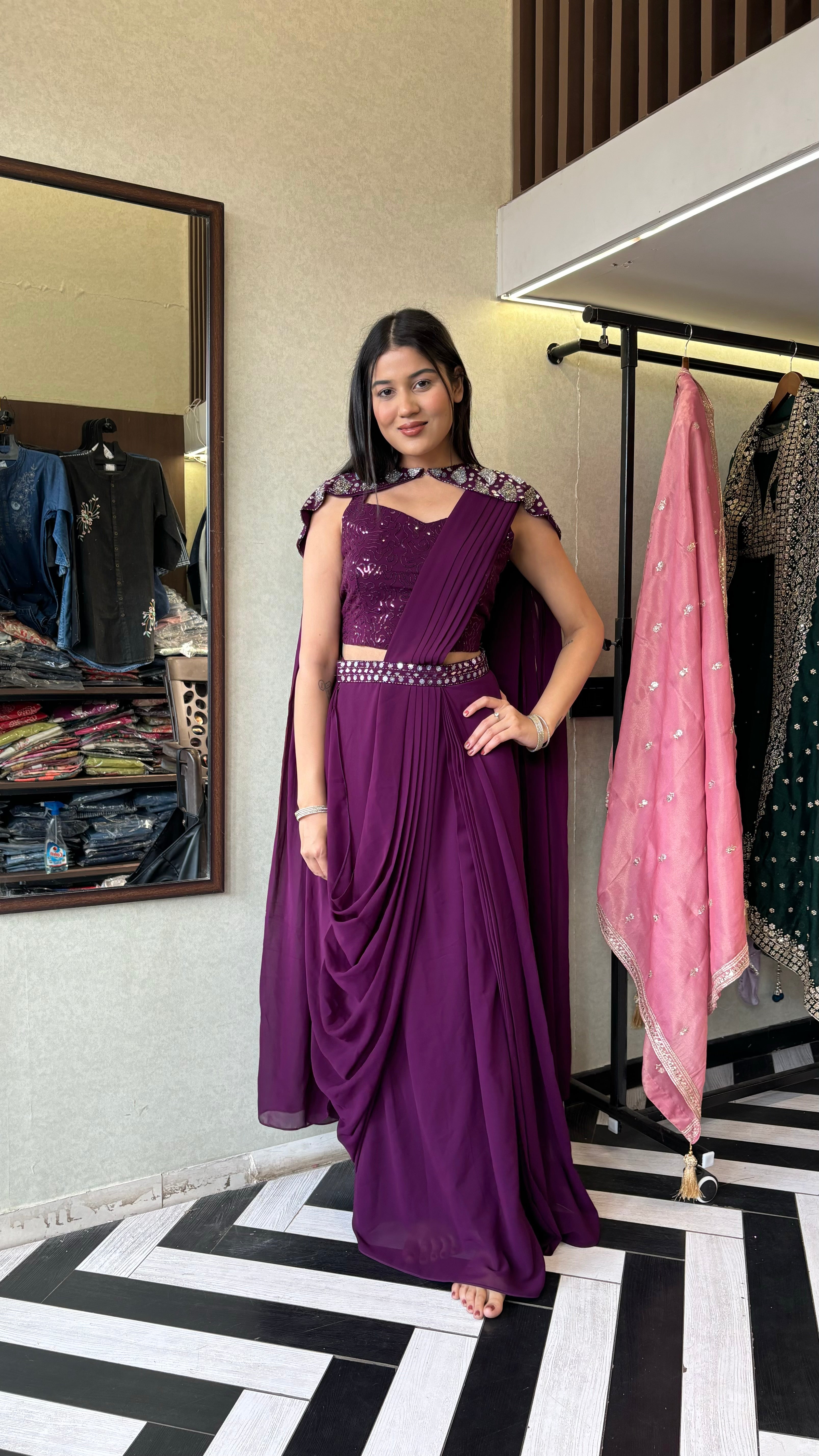 Pure Georgette 3 Piece Set (Saree Style)