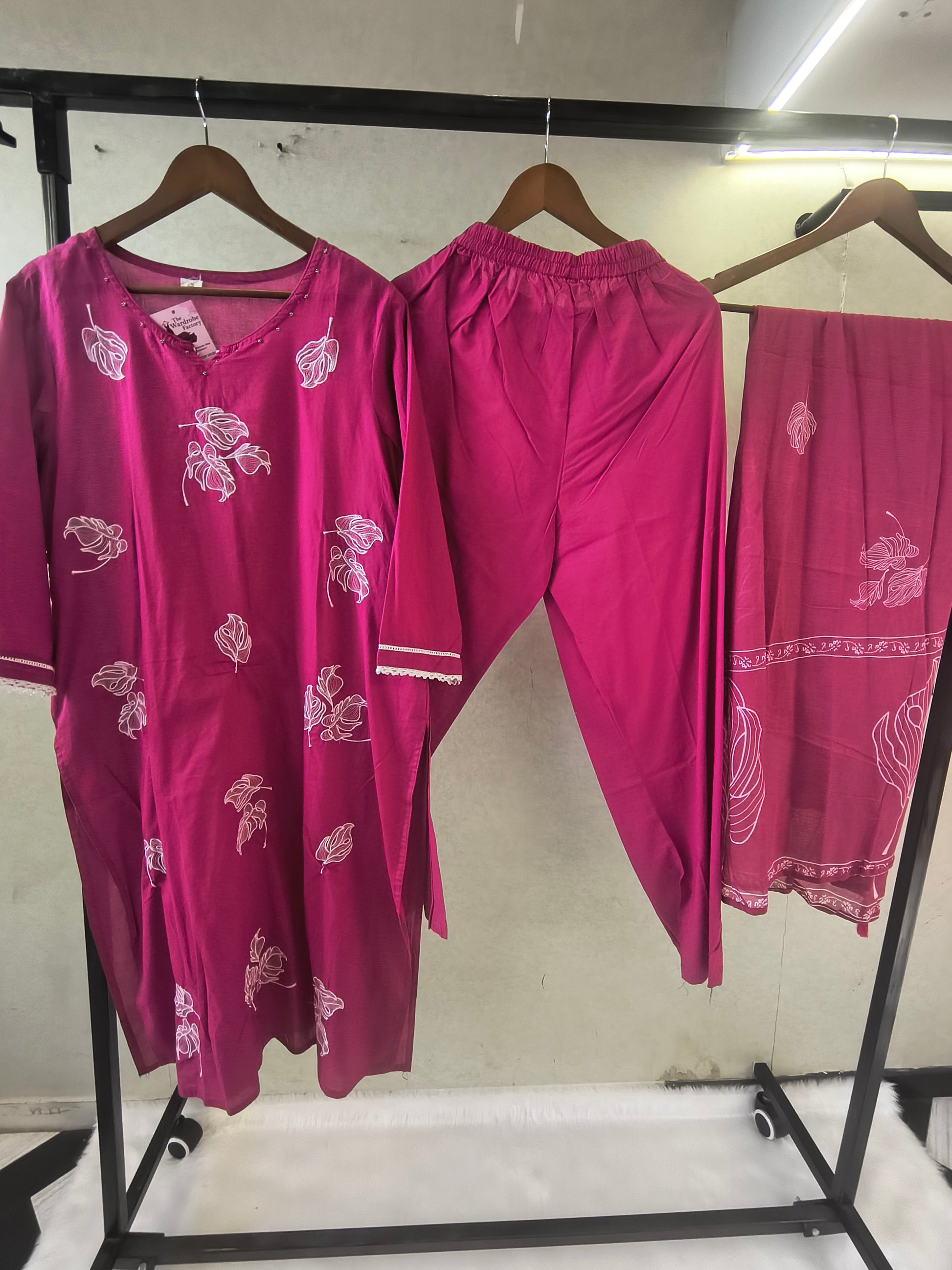 Premium Magenta Floral Printed Kurta Set with Matching Dupatta