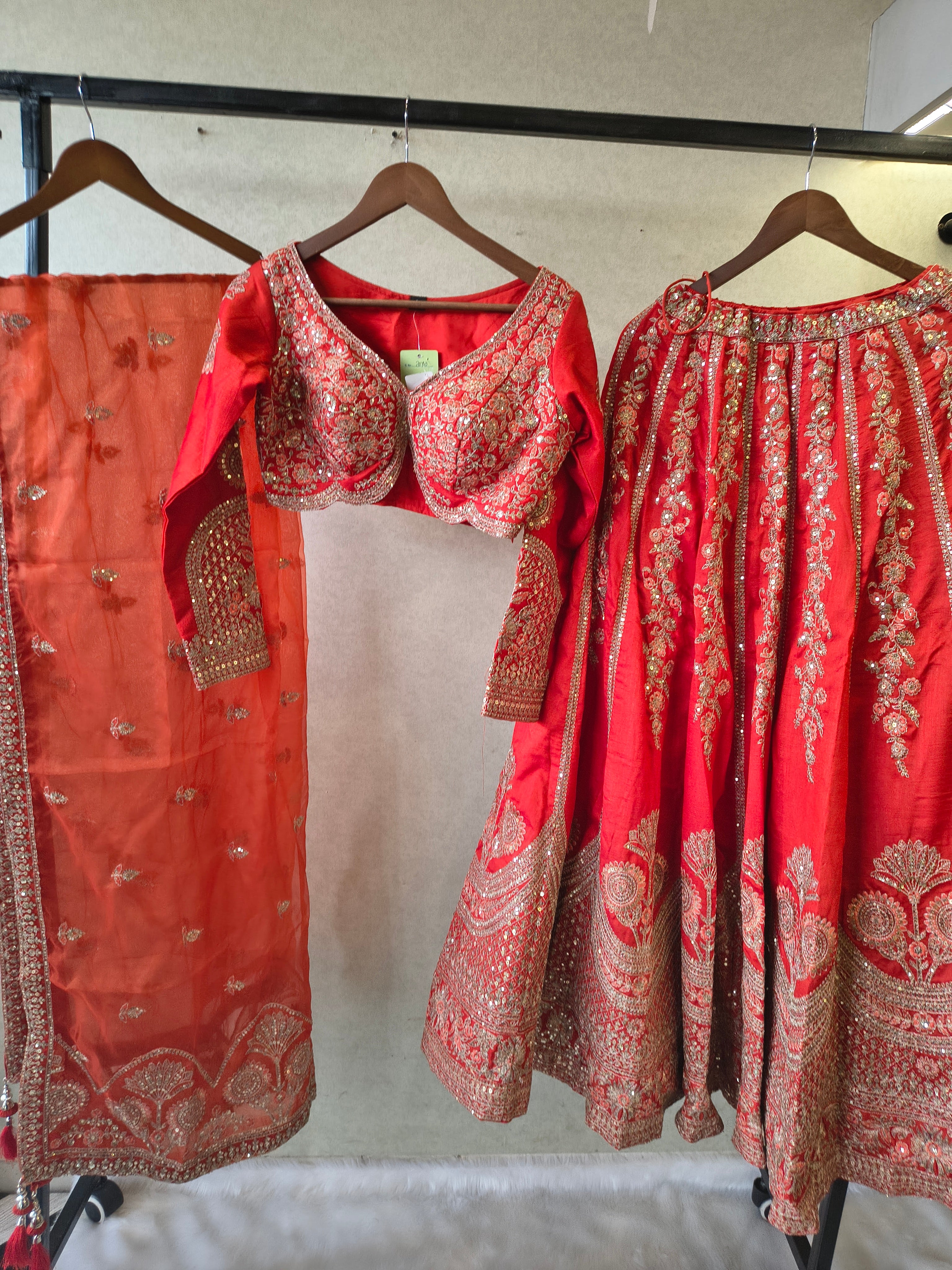 Image of Bridal Red Heavy Embroidered Lehenga Set with Designer Blouse & Organza Dupatta | Premium Wedding Collection