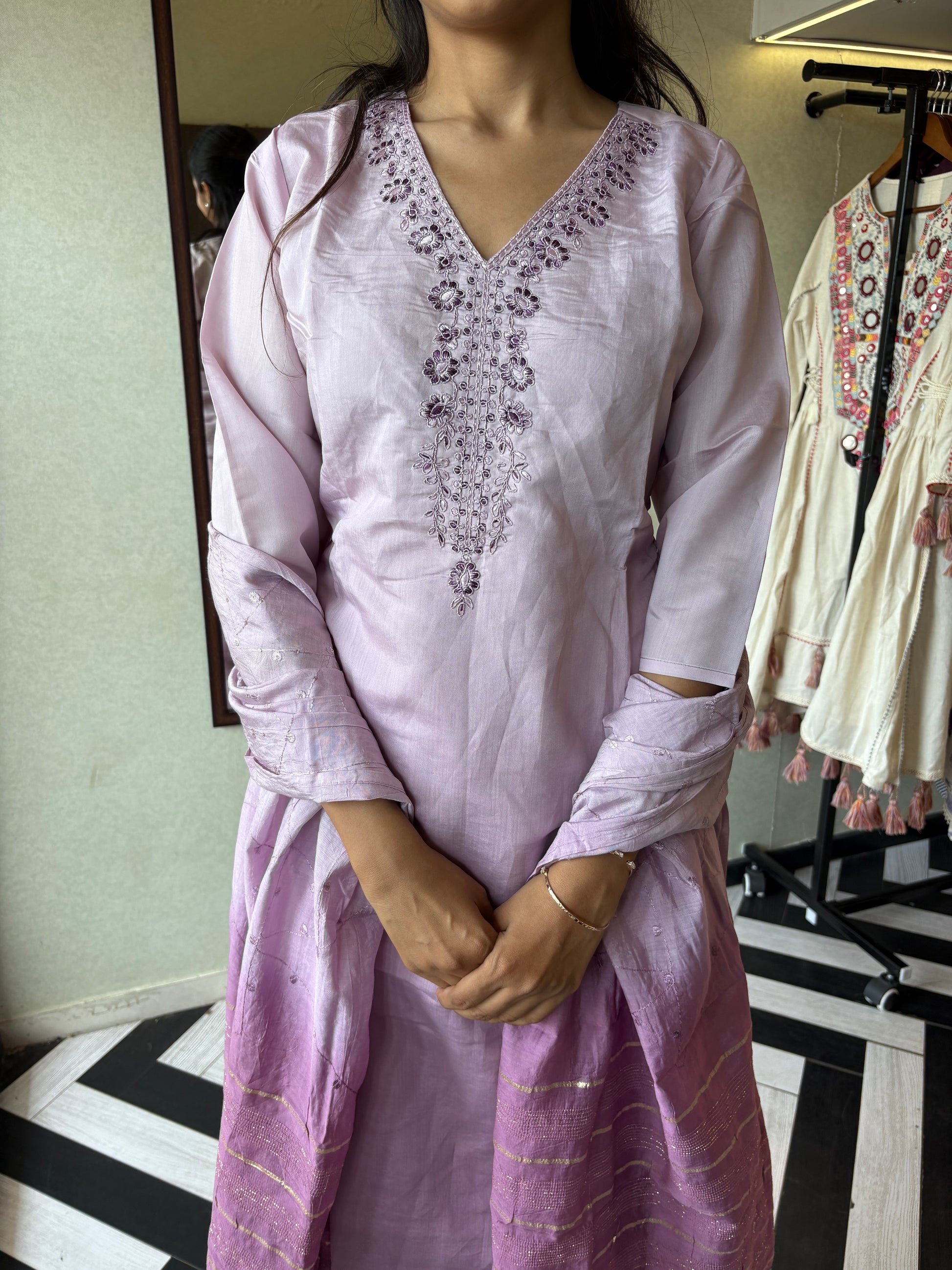 Elegance in Every Thread - Premium Silk Kurti Set Just for You!
Crafted from pure silk, this 3-piece kurti set comes with gorgeous center hand embroidery - perfect for special occasions or elegant daily wear.