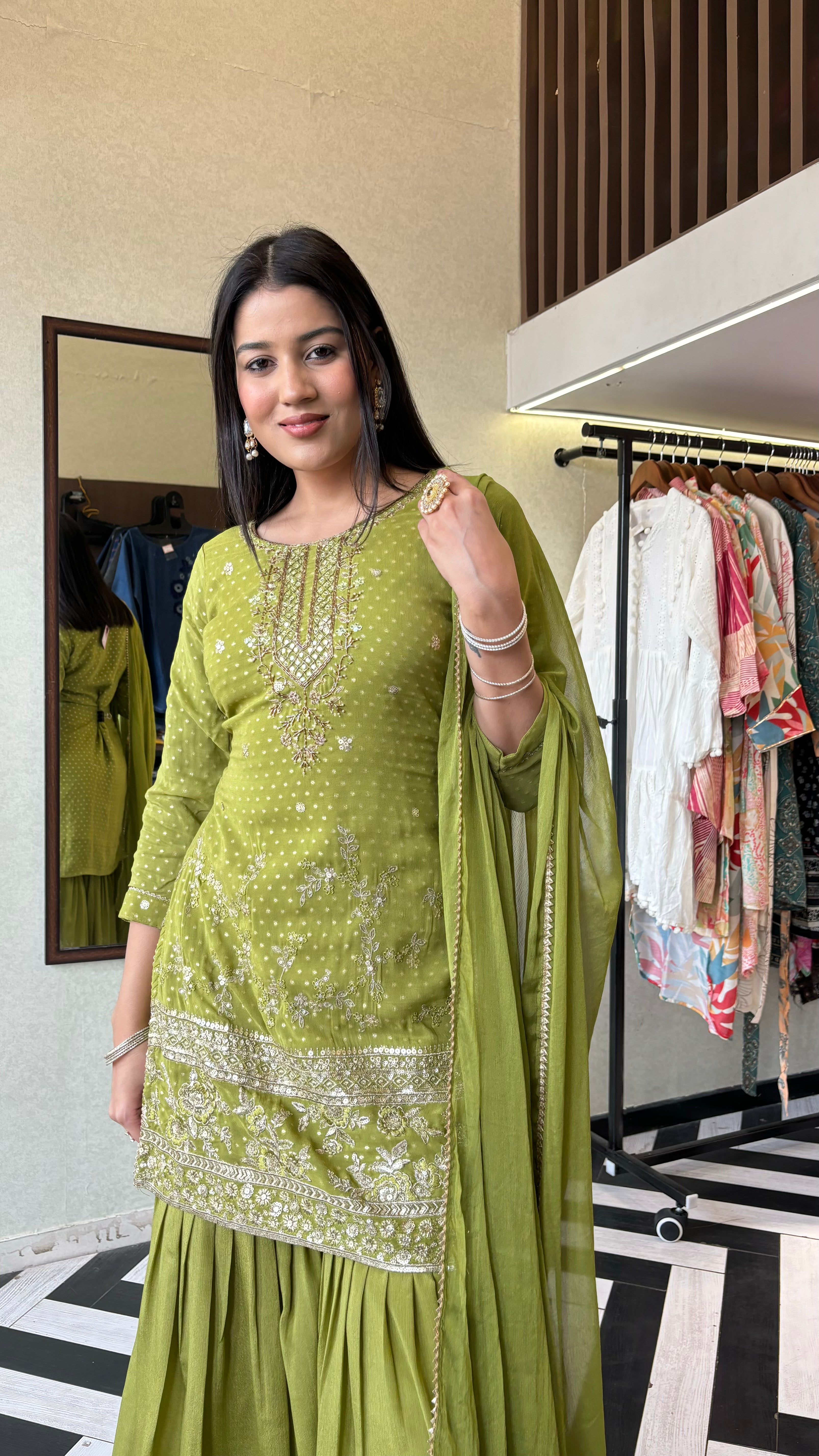 Image of Pure Organza 3 Piece with Hand work