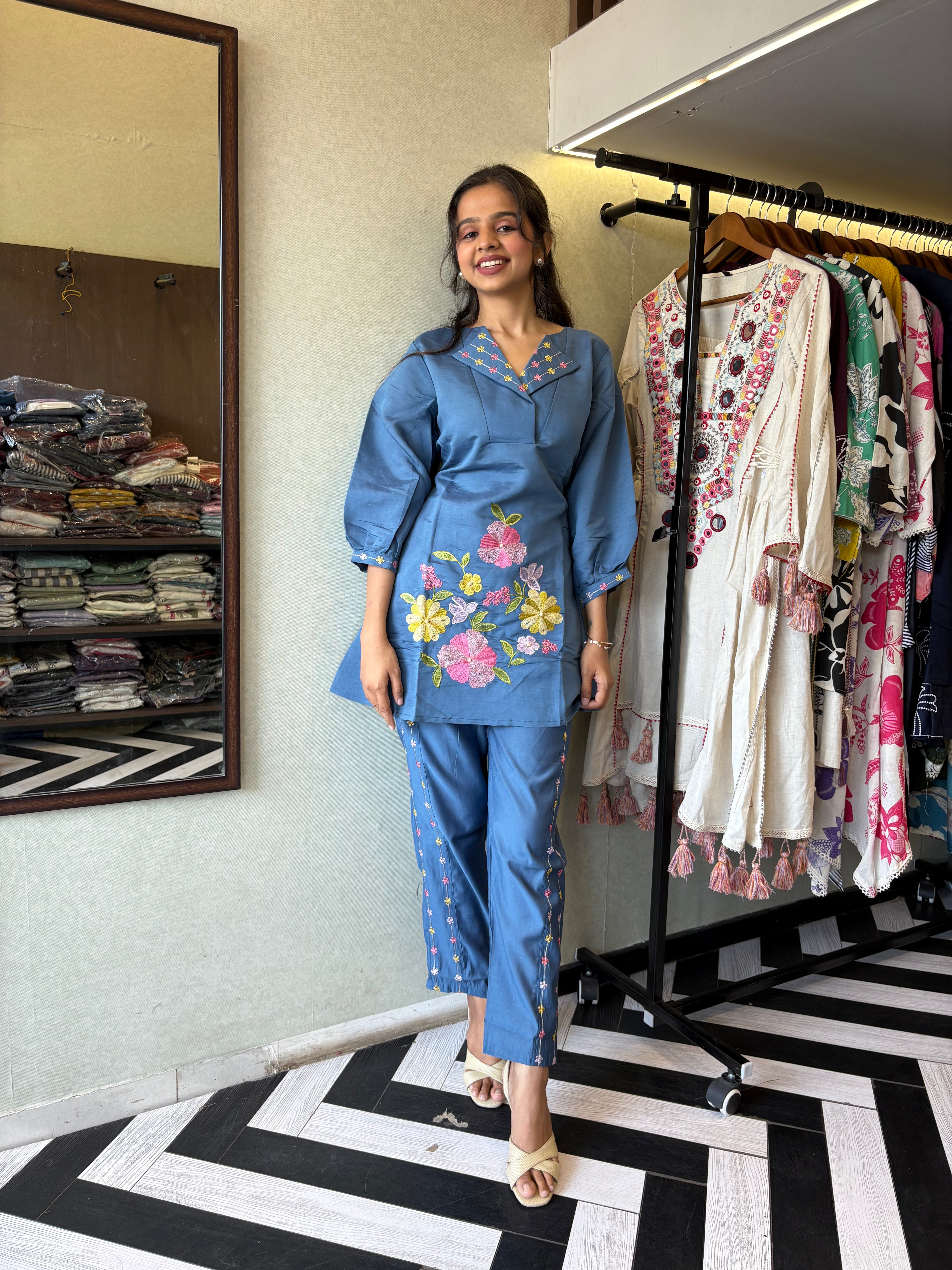 Pure cotton 2-piece coord set, featuring elegant embroidery work!